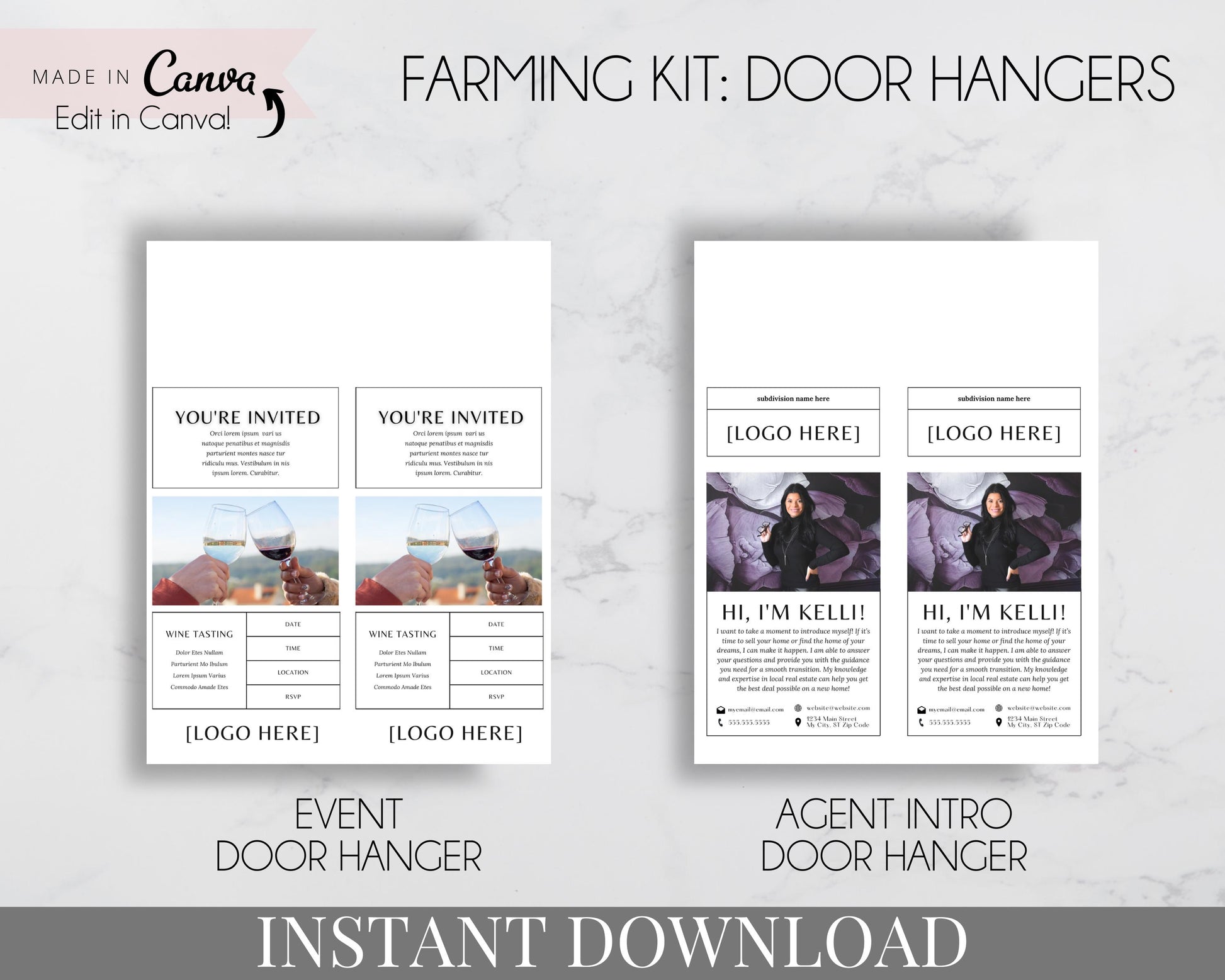 Real Estate Farming Kit Marketing for Realtors, Agents - Instant Download - Farming Kit Door Hanger Templates - Event Door Hanger - Agent Intro Door Hanger