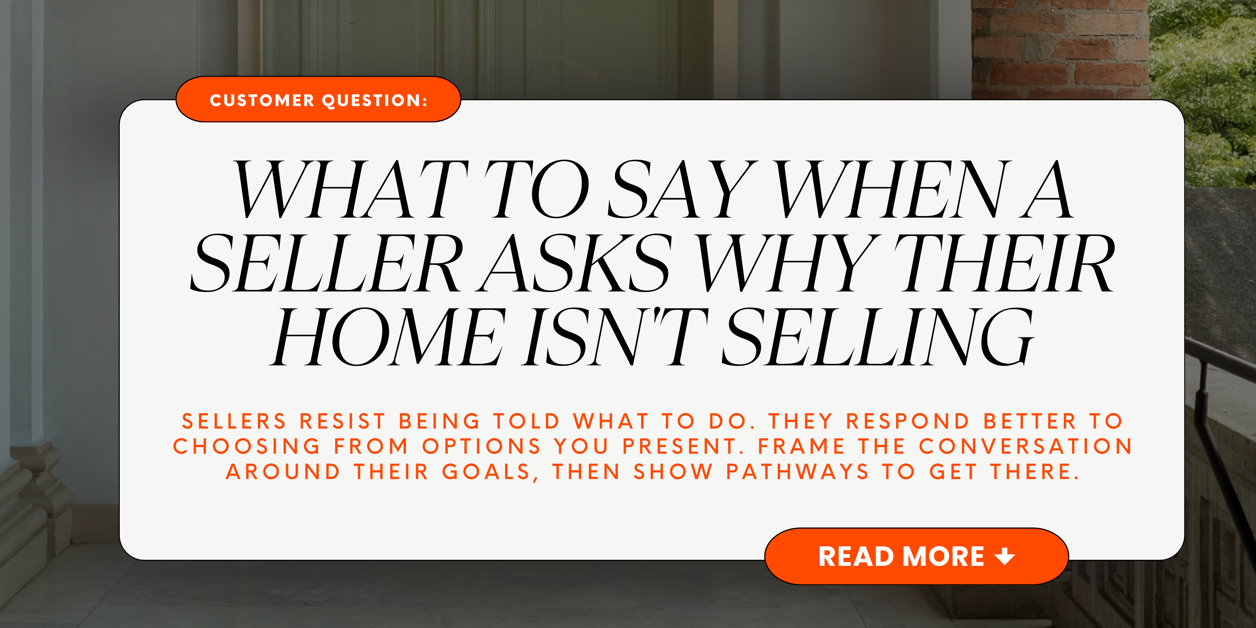 When sellers ask why their home is not selling, present market data, compare to competing listings, review showing feedback, and discuss pricing or condition adjustments.