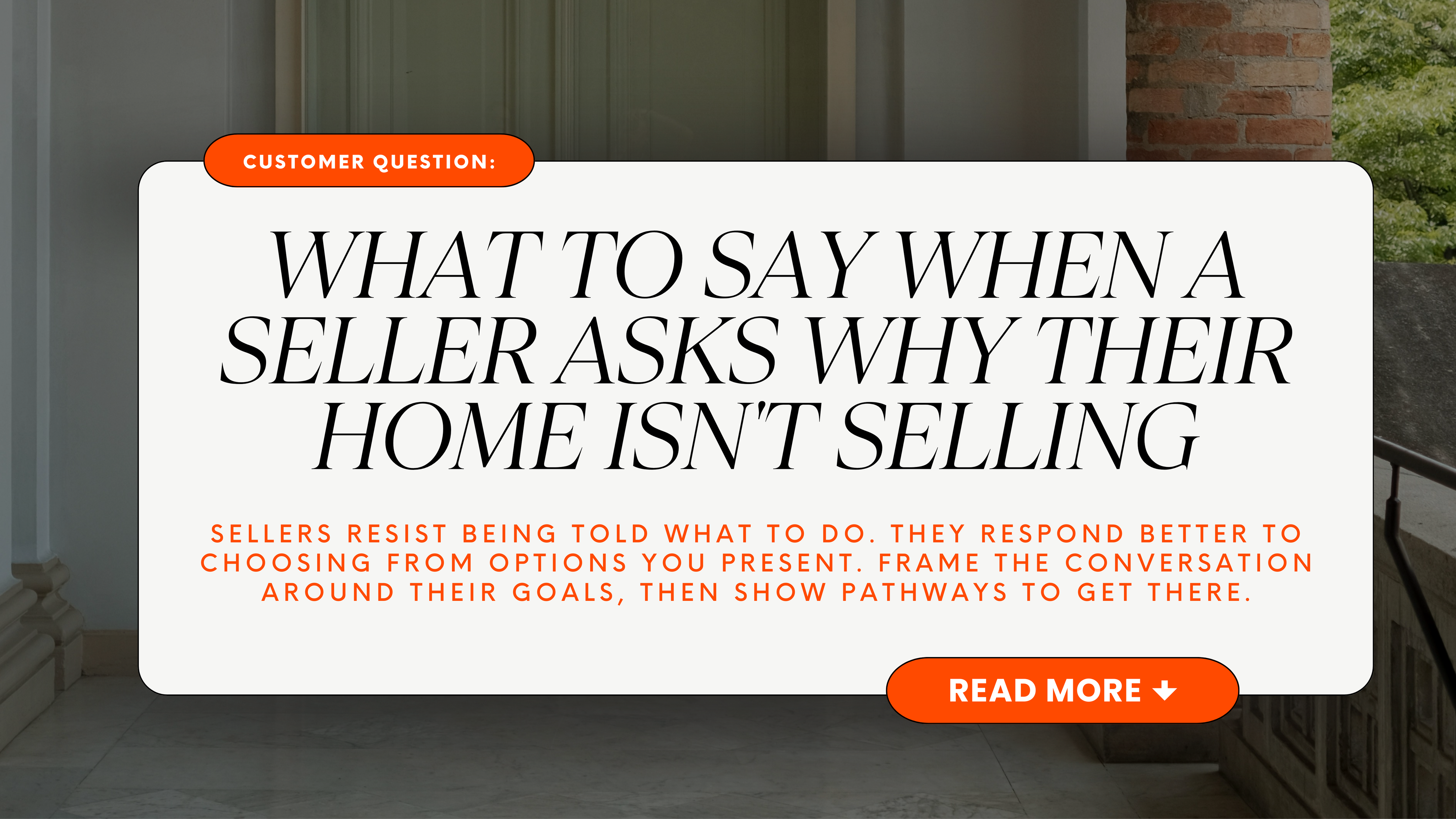 When sellers ask why their home is not selling, present market data, compare to competing listings, review showing feedback, and discuss pricing or condition adjustments.
