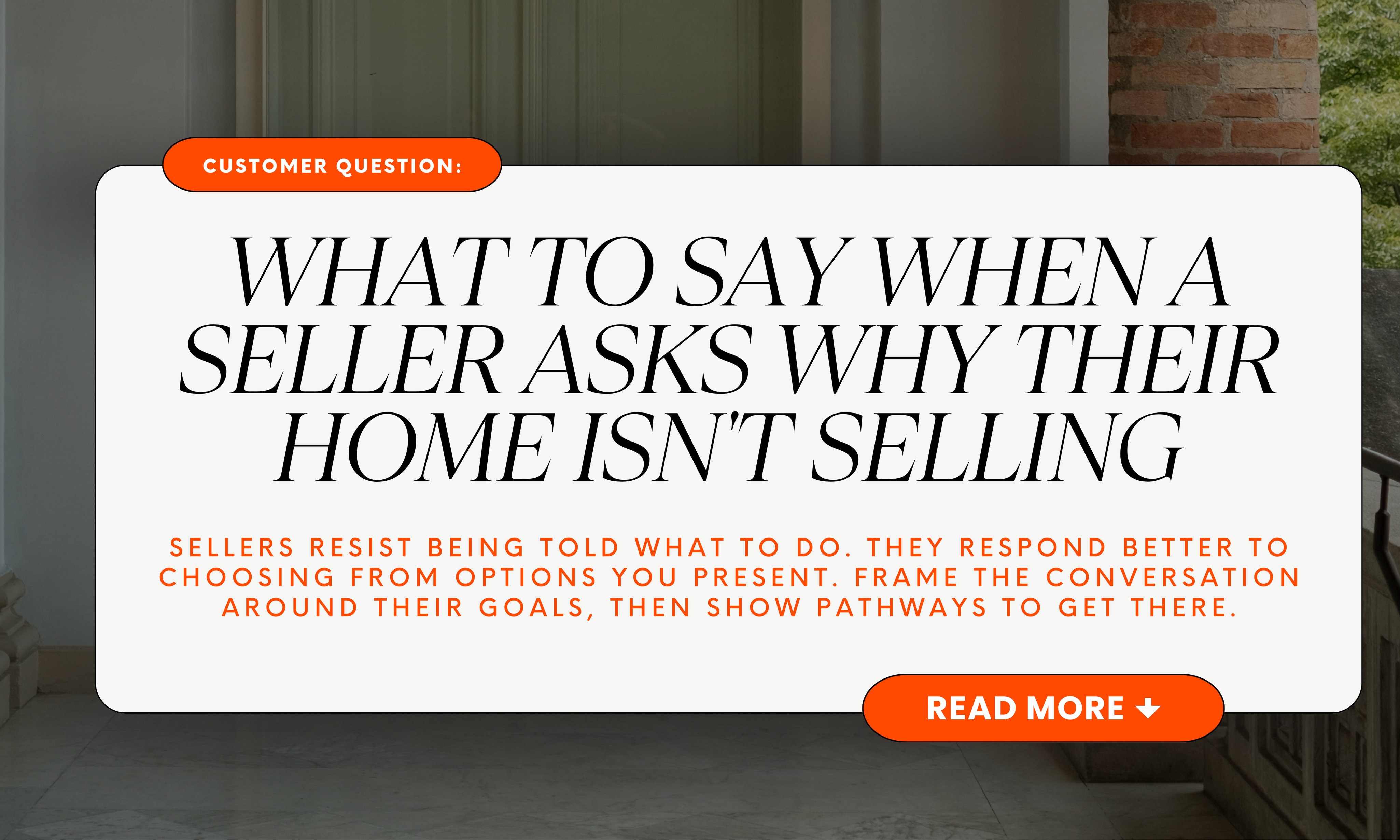When sellers ask why their home is not selling, present market data, compare to competing listings, review showing feedback, and discuss pricing or condition adjustments.