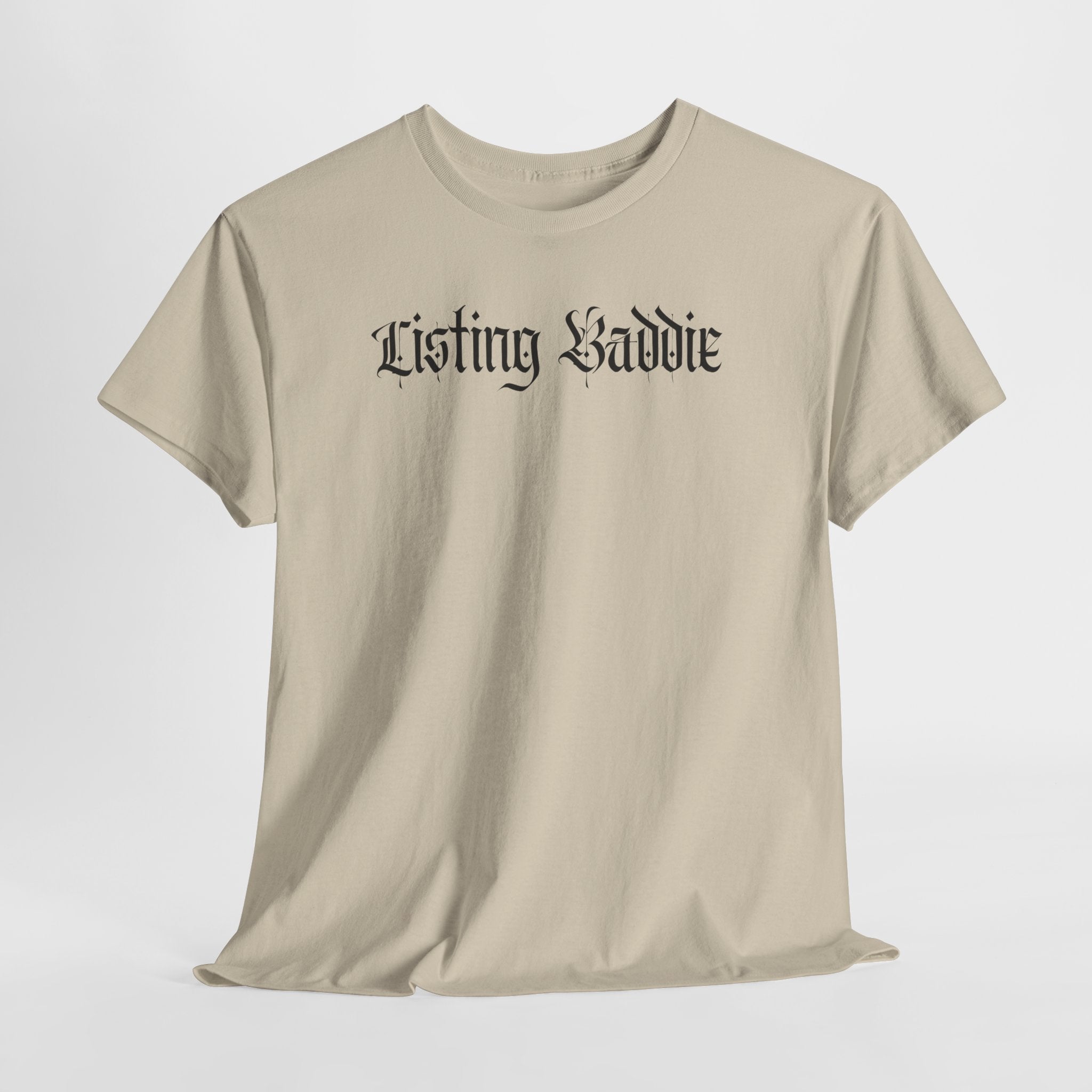 Listing Baddie Gothic Script White T-Shirt