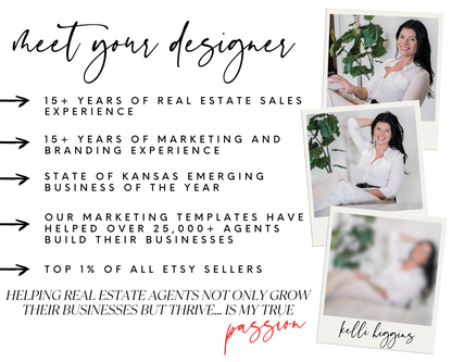 Hello, I am Kelli. The owner of Elevated Agent and your Real Estate Templates designer helping you elevate your real estate business.