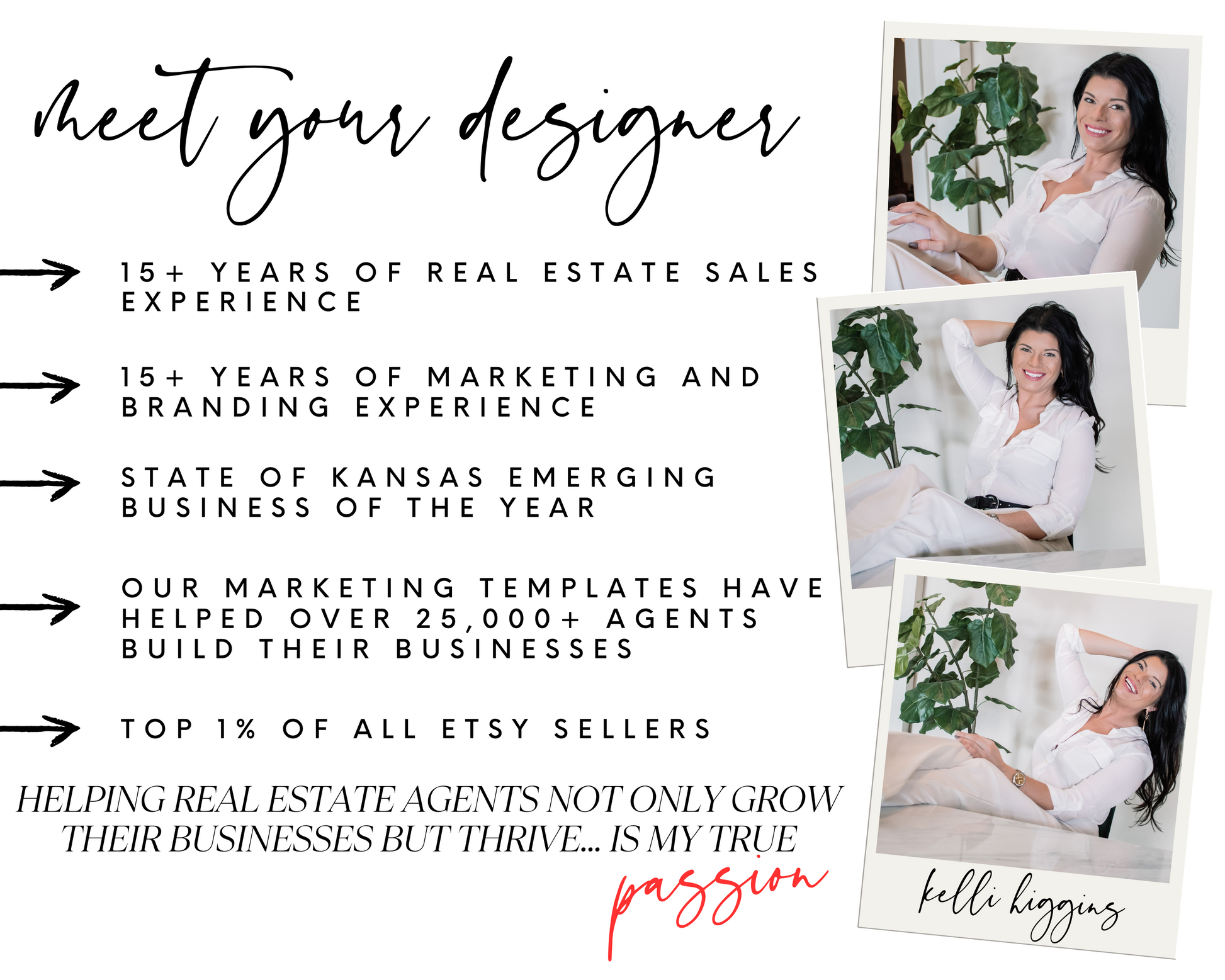 Hello, I am Kelli. The owner of Elevated Agent and your Real Estate Templates designer helping you elevate your real estate business