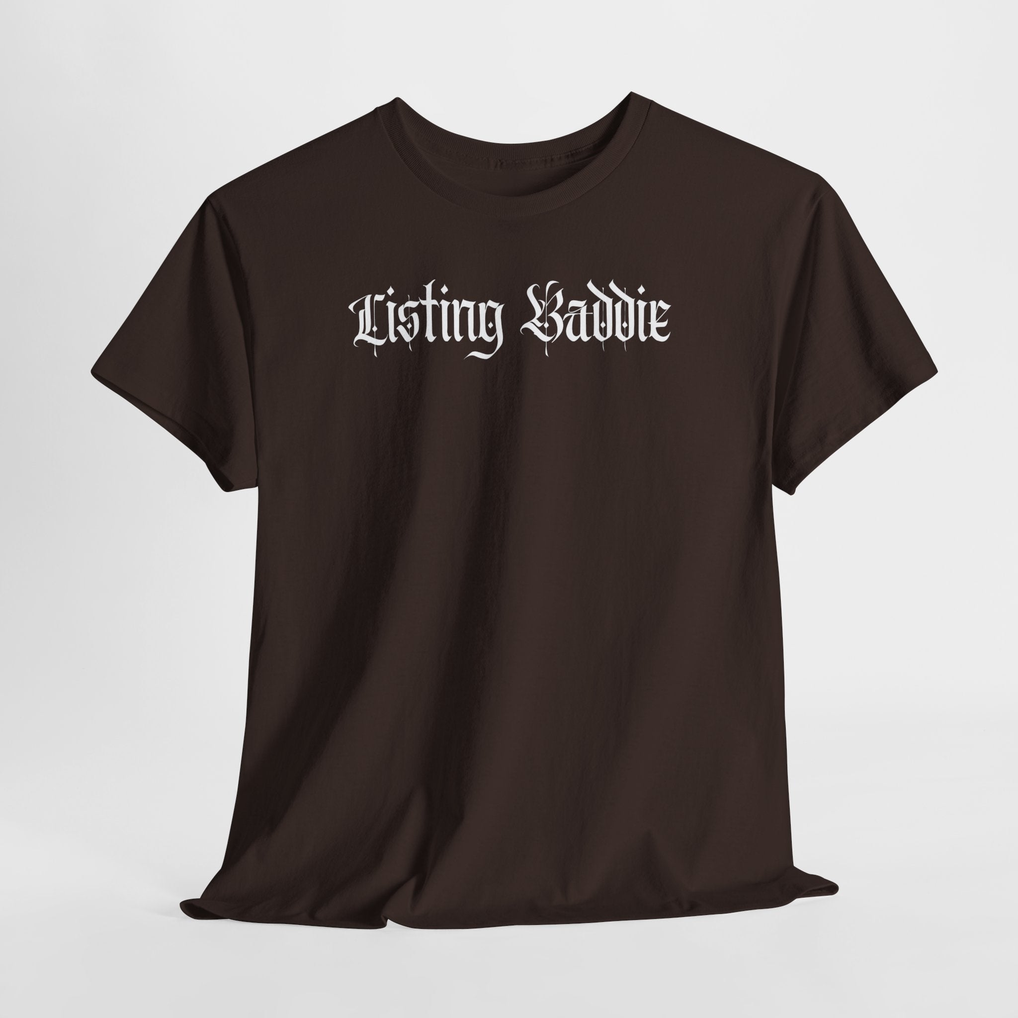 Listing Baddie Gothic Script White T-Shirt