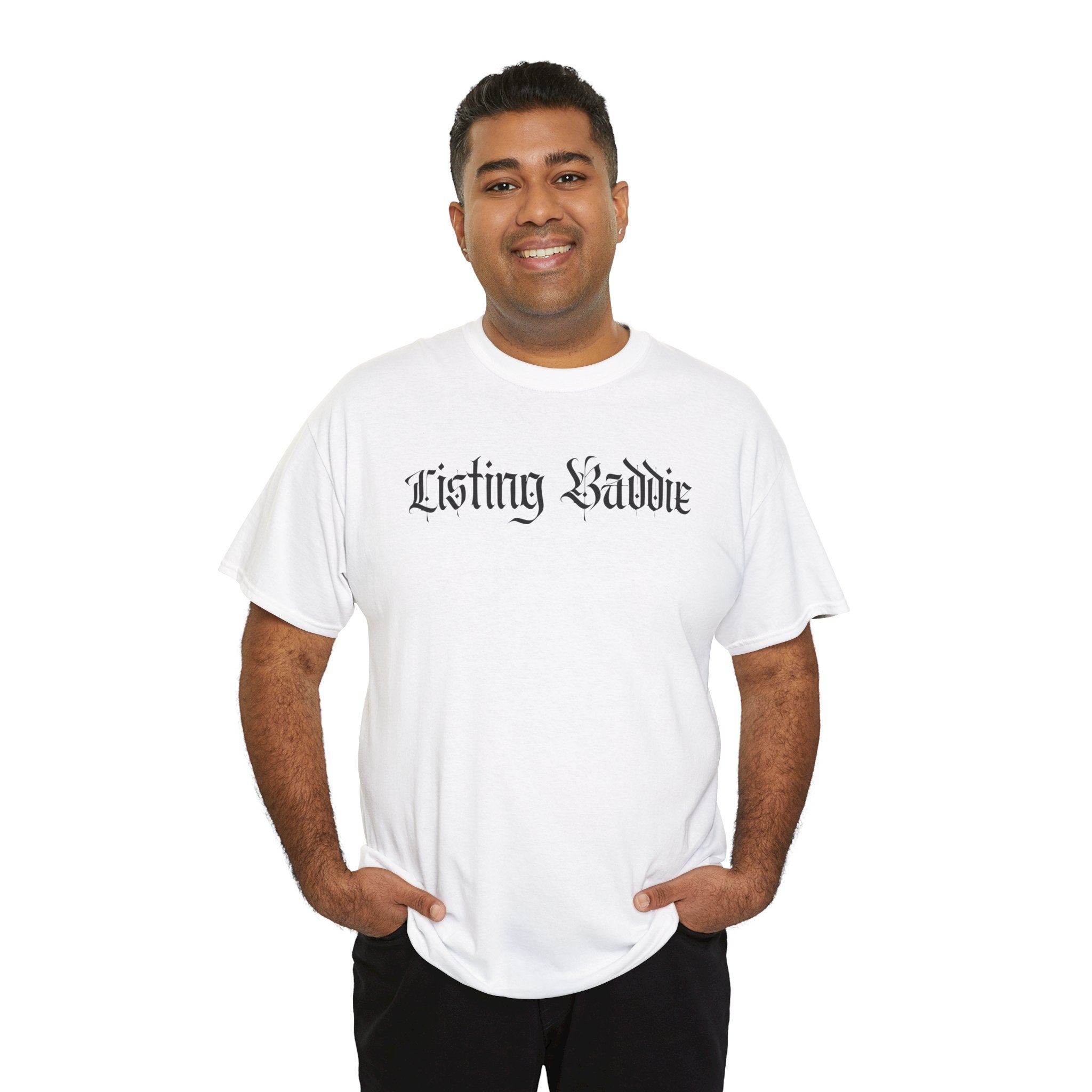 Listing Baddie Gothic Script White T-Shirt