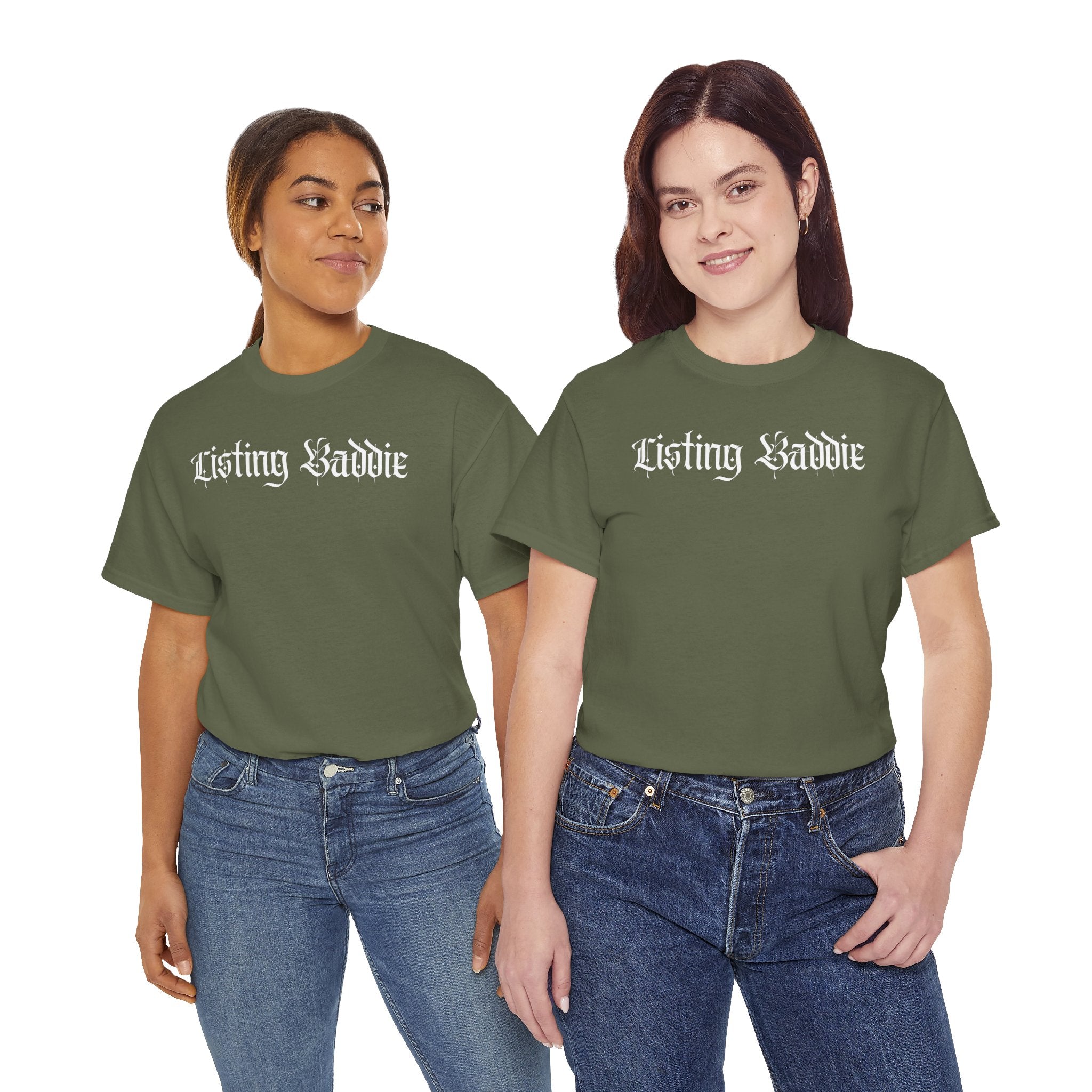 Listing Baddie Gothic Script White T-Shirt