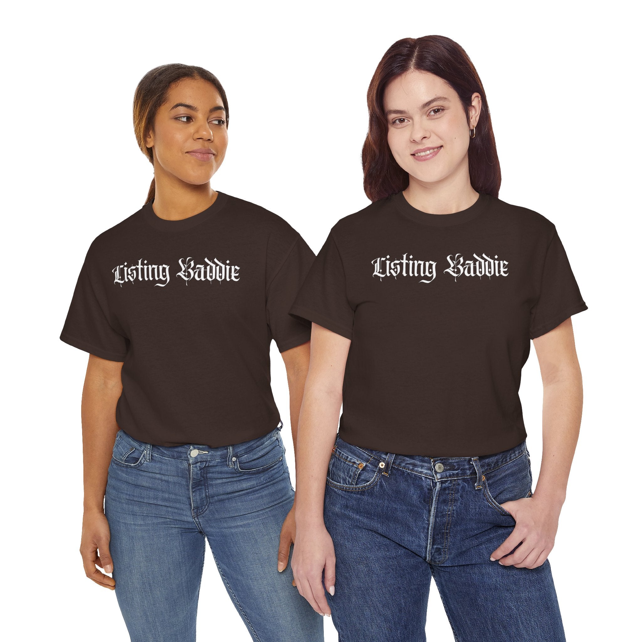 Listing Baddie Gothic Script White T-Shirt
