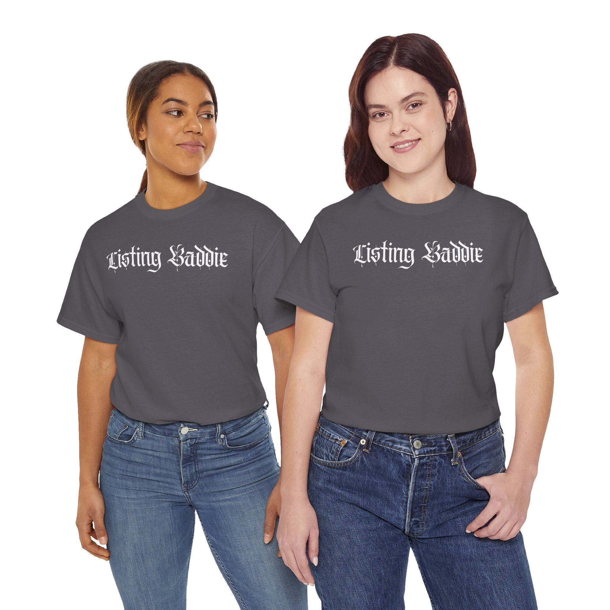 Listing Baddie Gothic Script White T-Shirt