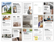 Collection of magazine or book pages with various articles and images on a white background elevated agent