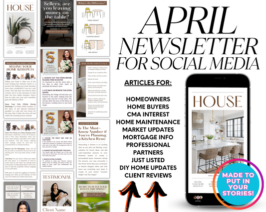 April Social Media Newsletter, Realtor Instagram, Newsletter Template, Real Estate Marketing, Realtor Flyer, Real Estate Template, Spring