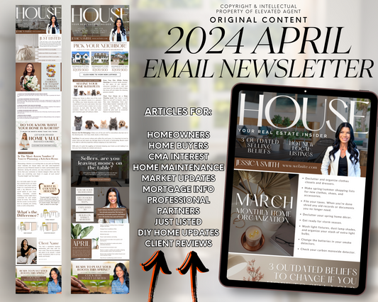 2024 April Email Newsletter, Real Estate Newsletter, Realtor Marketing, Newsletter Template, Spring Newsletter, Real Estate Farming, Canva