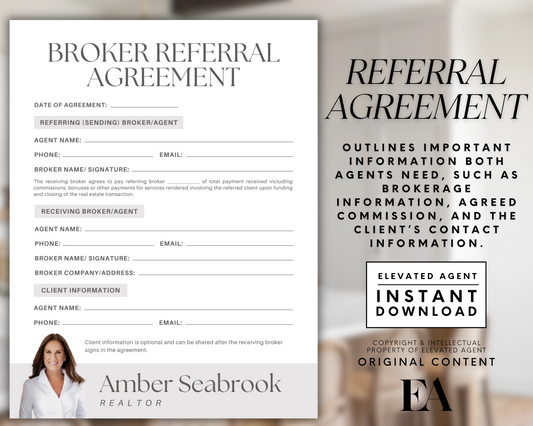 Real Estate Agent Referral Agreement, Realtor Commission, Broker Referral Agreement, Real Estate Marketing, Realtor Flyer, Canva Template