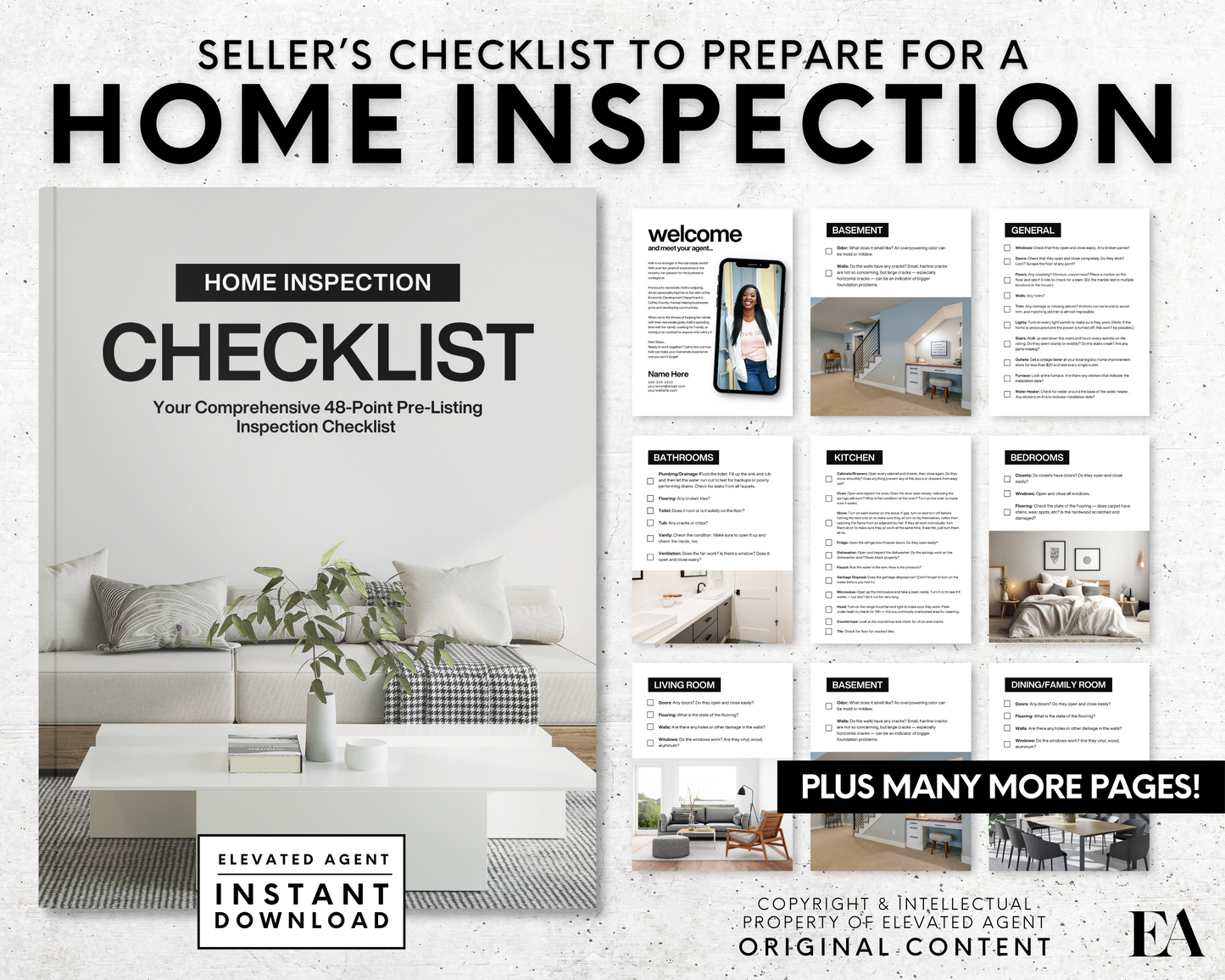 Home Inspection Checklist, Real Estate Template, Property Survey Checklist, Real Estate Marketing, Home Buyer Packet, Real Estate Flyer