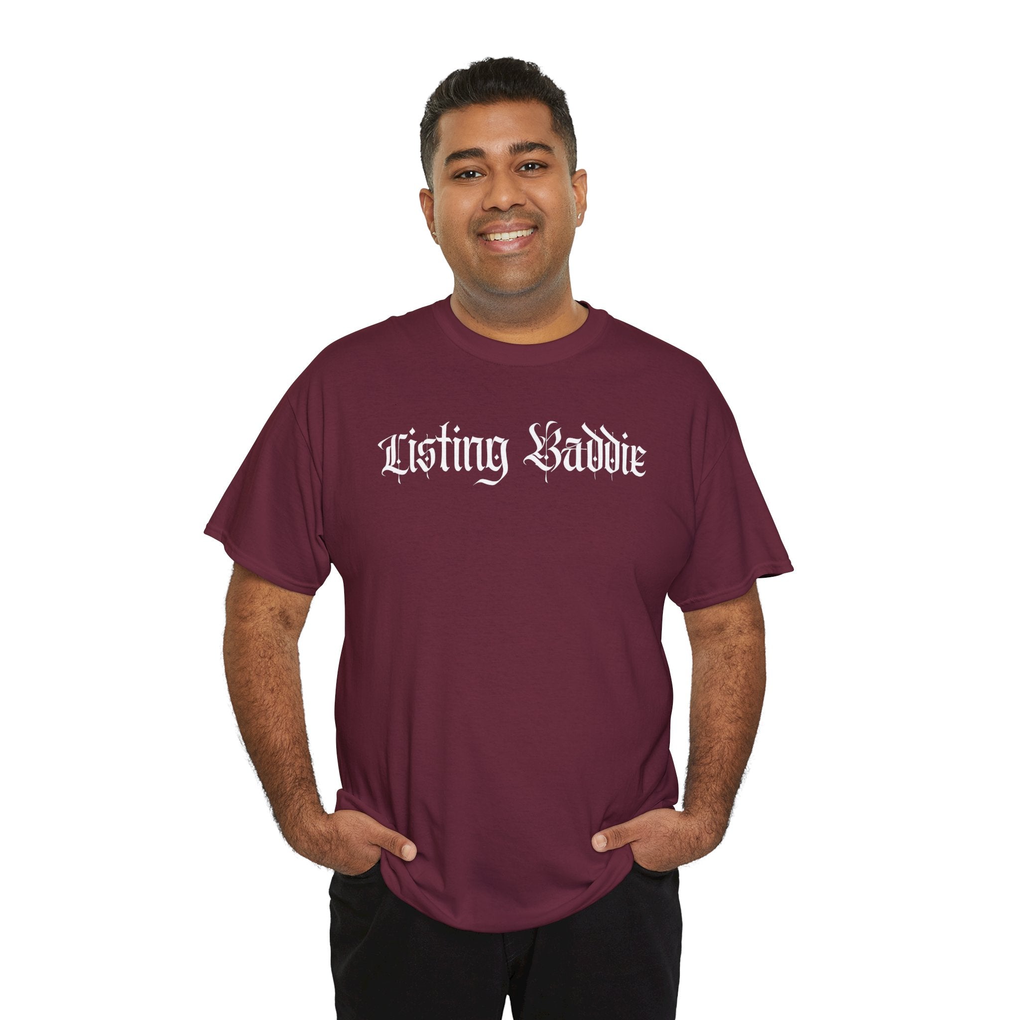 Listing Baddie Gothic Script White T-Shirt