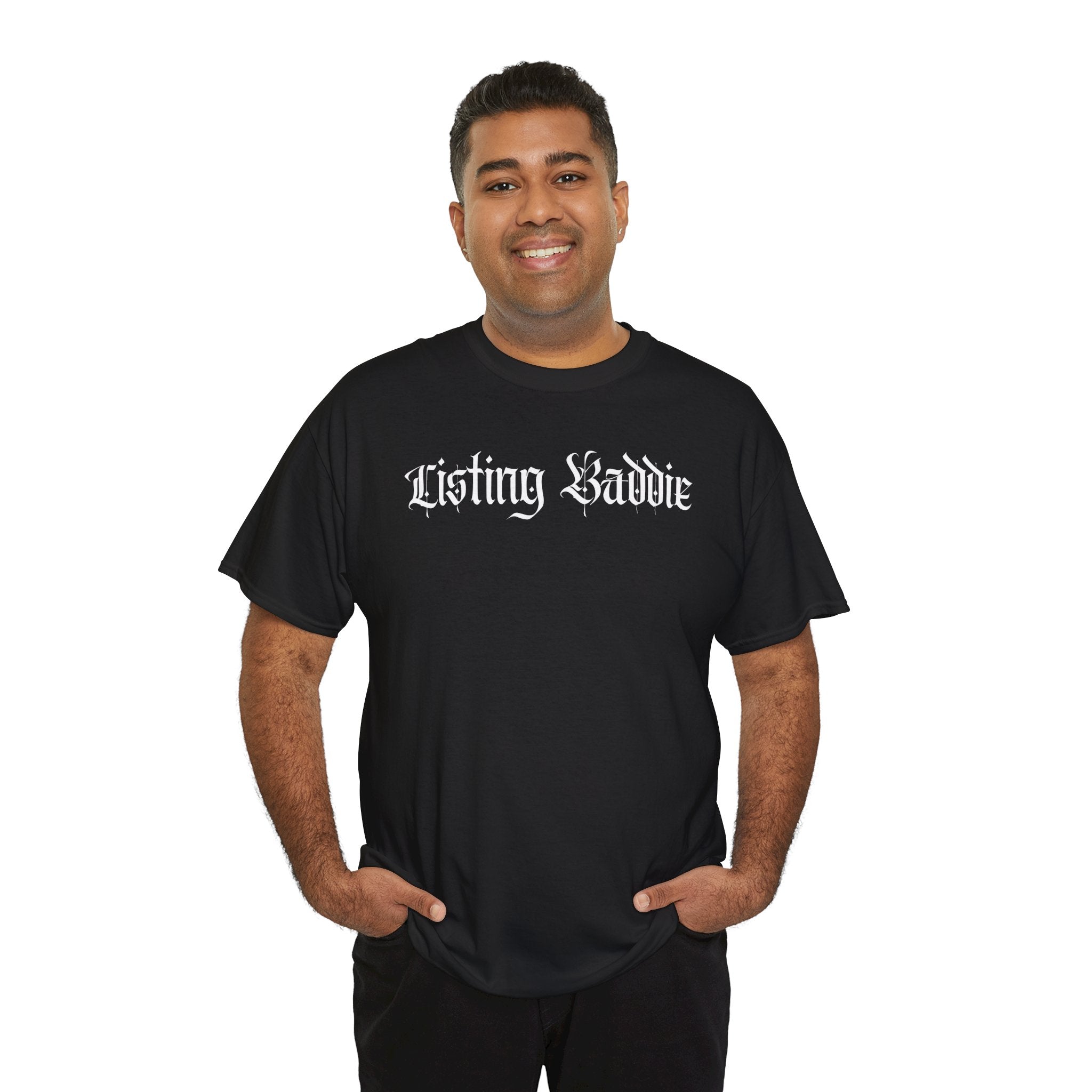 Listing Baddie Gothic Script White T-Shirt