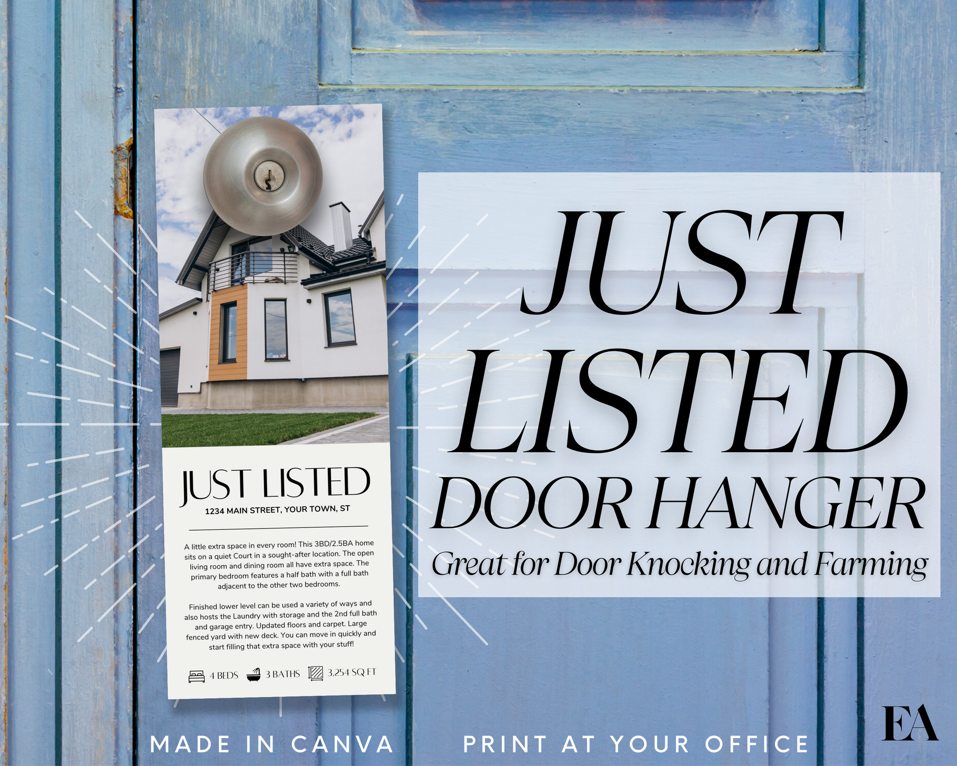 Just Listed Door Hanger Template For Real Estate Just Sold Door Hanger for Realtor Real Estate Farming Flyer Printable Door Tag Real Estate