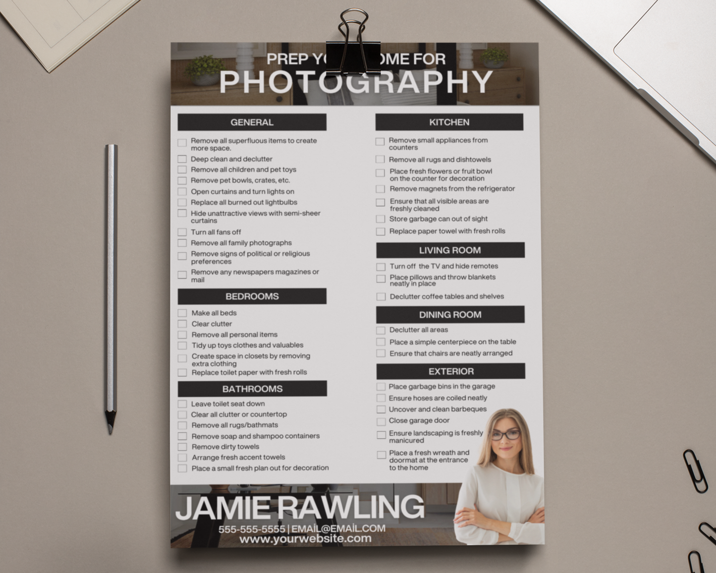 Photography Prep Checklist, Real Estate Template, Realtor Photography, Seller Checklist, Realtor Marketing, Photo Prep Guide, Realtor Flyer