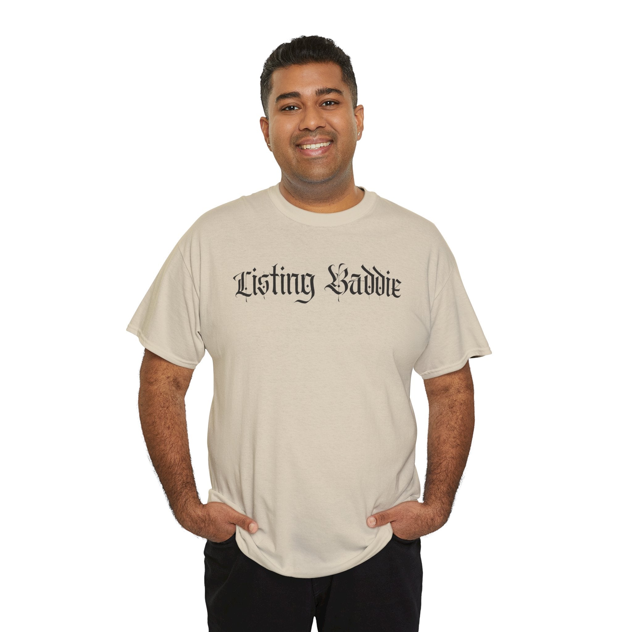 Listing Baddie Gothic Script White T-Shirt
