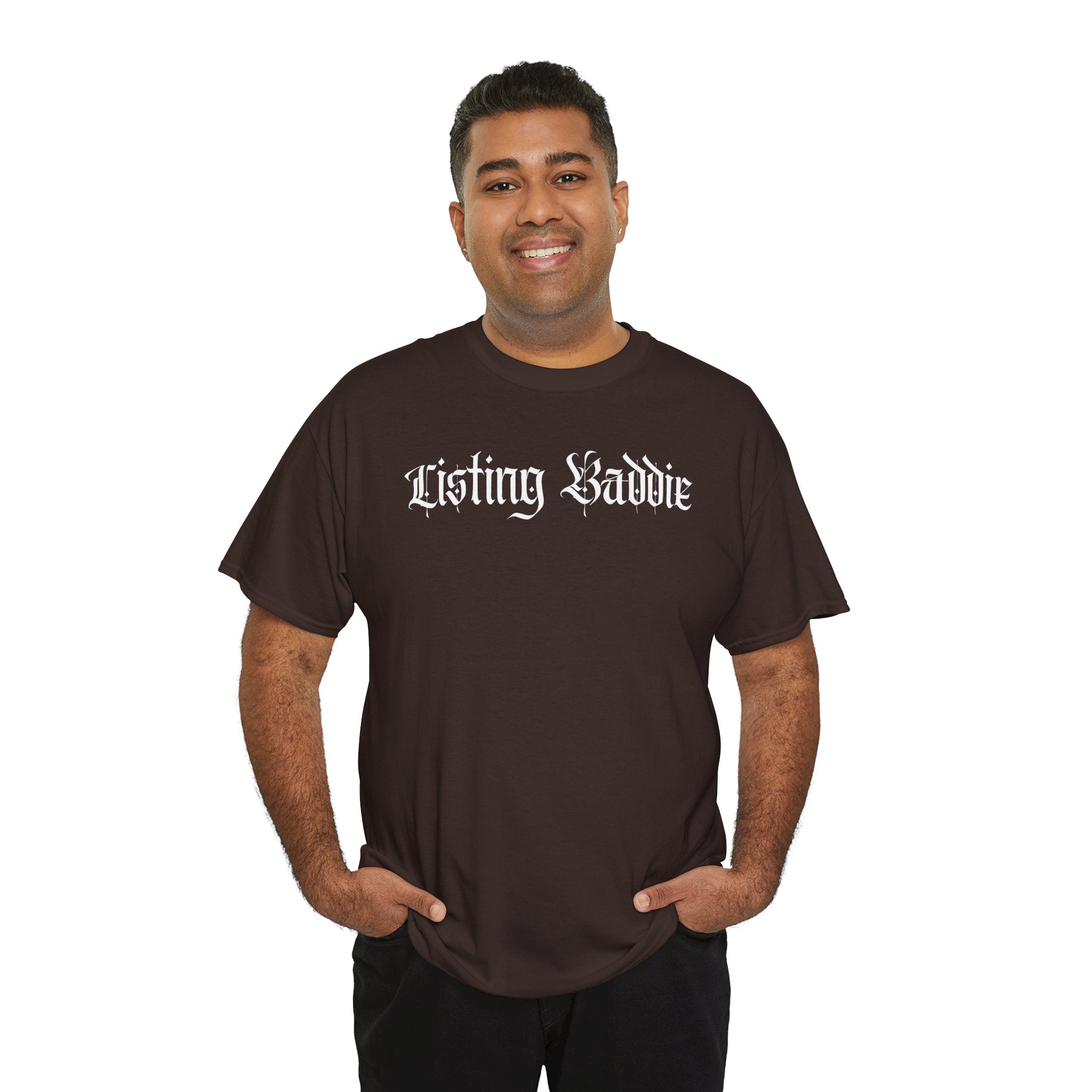 Listing Baddie Gothic Script White T-Shirt