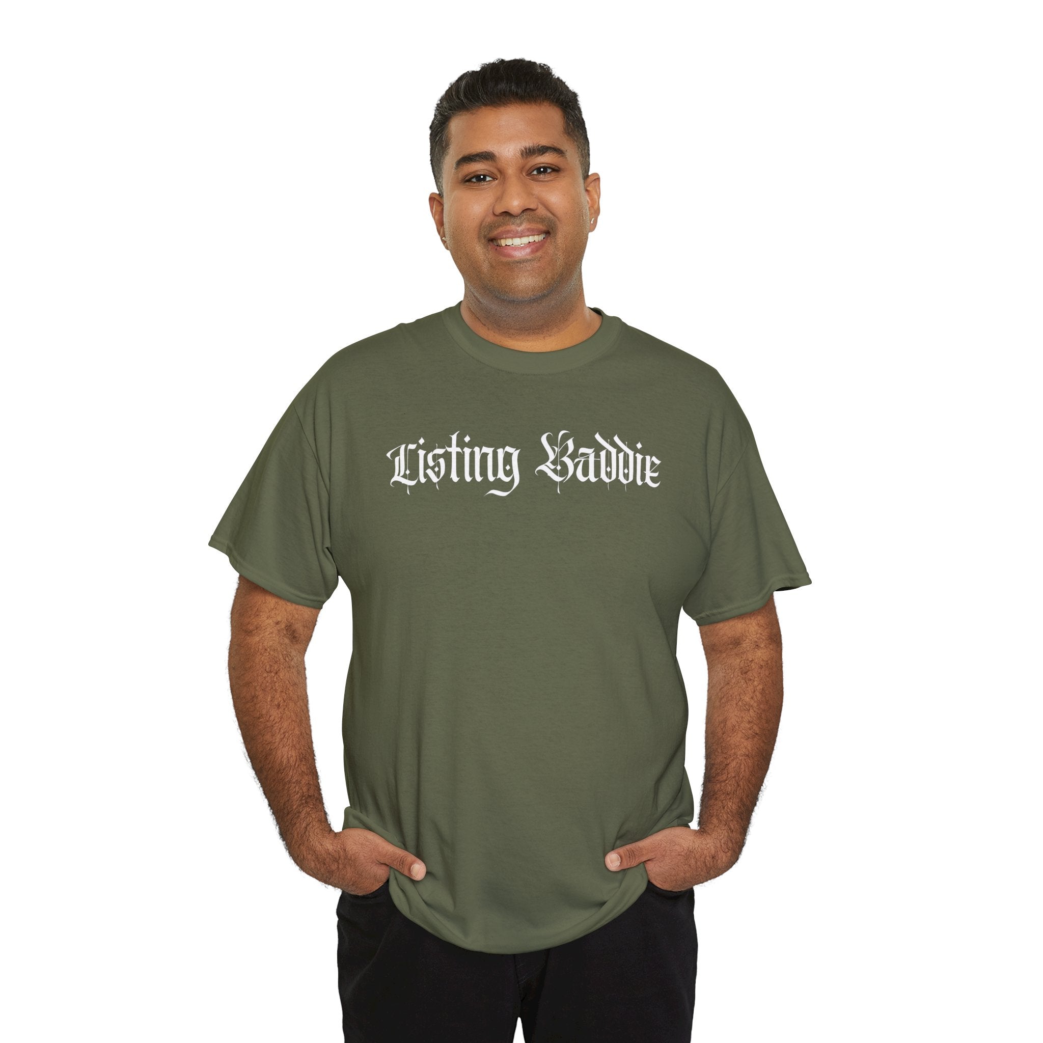 Listing Baddie Gothic Script White T-Shirt
