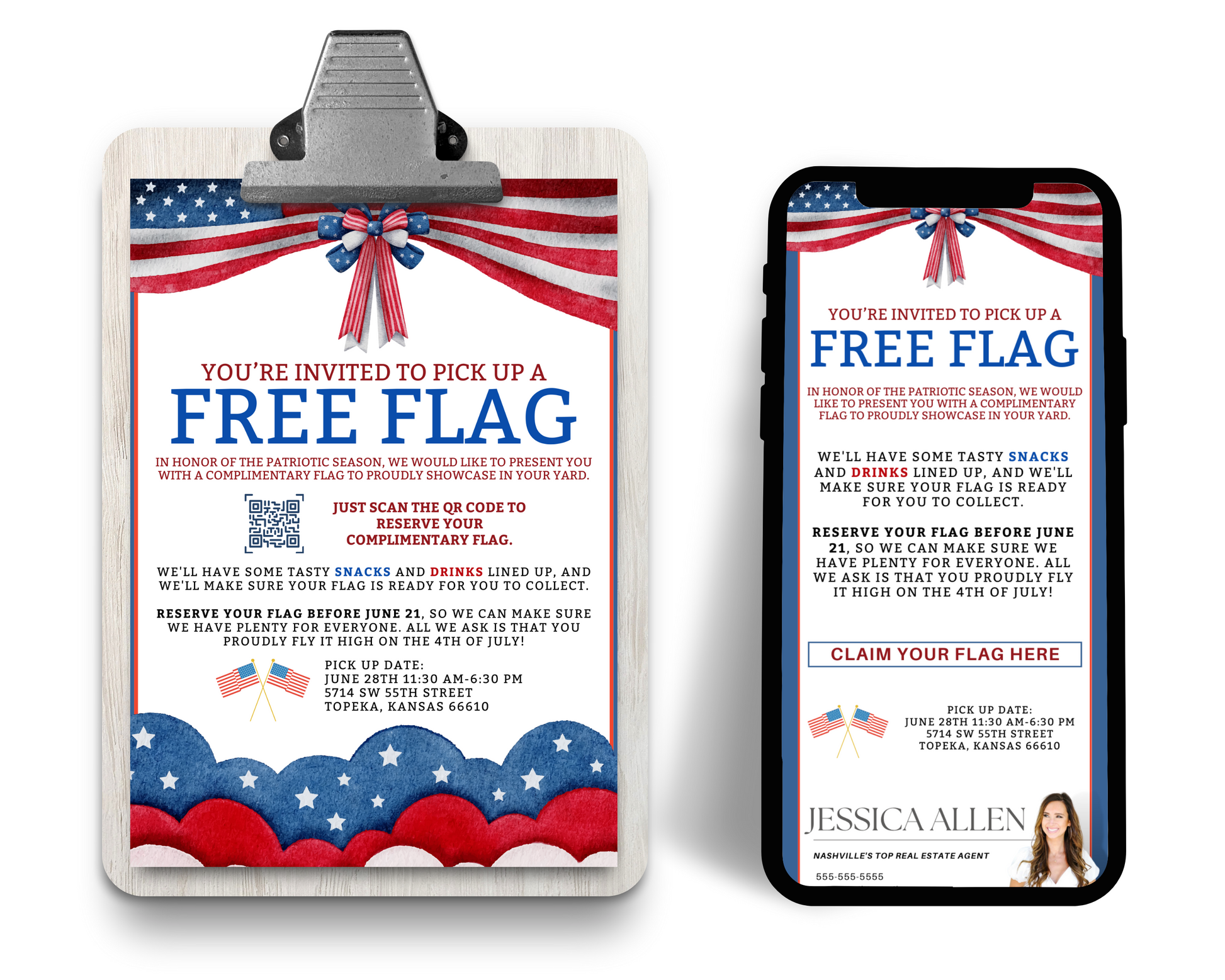 Free Flag Event Template, Real Estate Client Event Flyer, QR Code Template, Realtor Marketing, Real Estate Bundle, Real Estate Farming, Canva