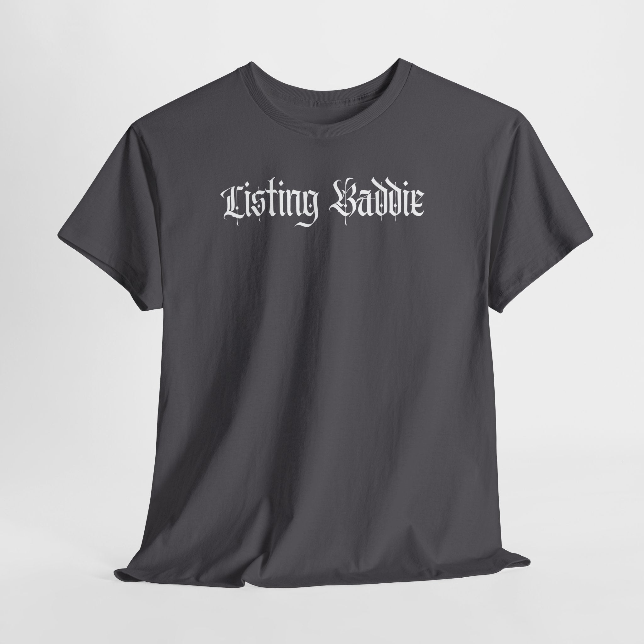 Listing Baddie Gothic Script White T-Shirt