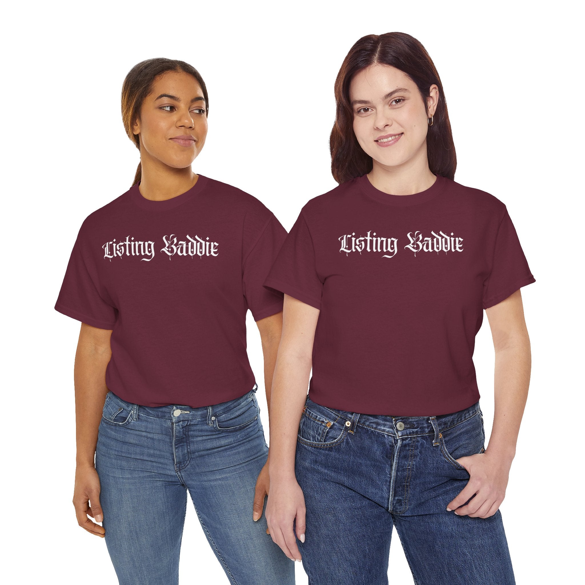Listing Baddie Gothic Script White T-Shirt