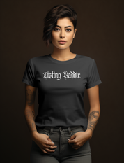 Listing Baddie Gothic Script White T-Shirt