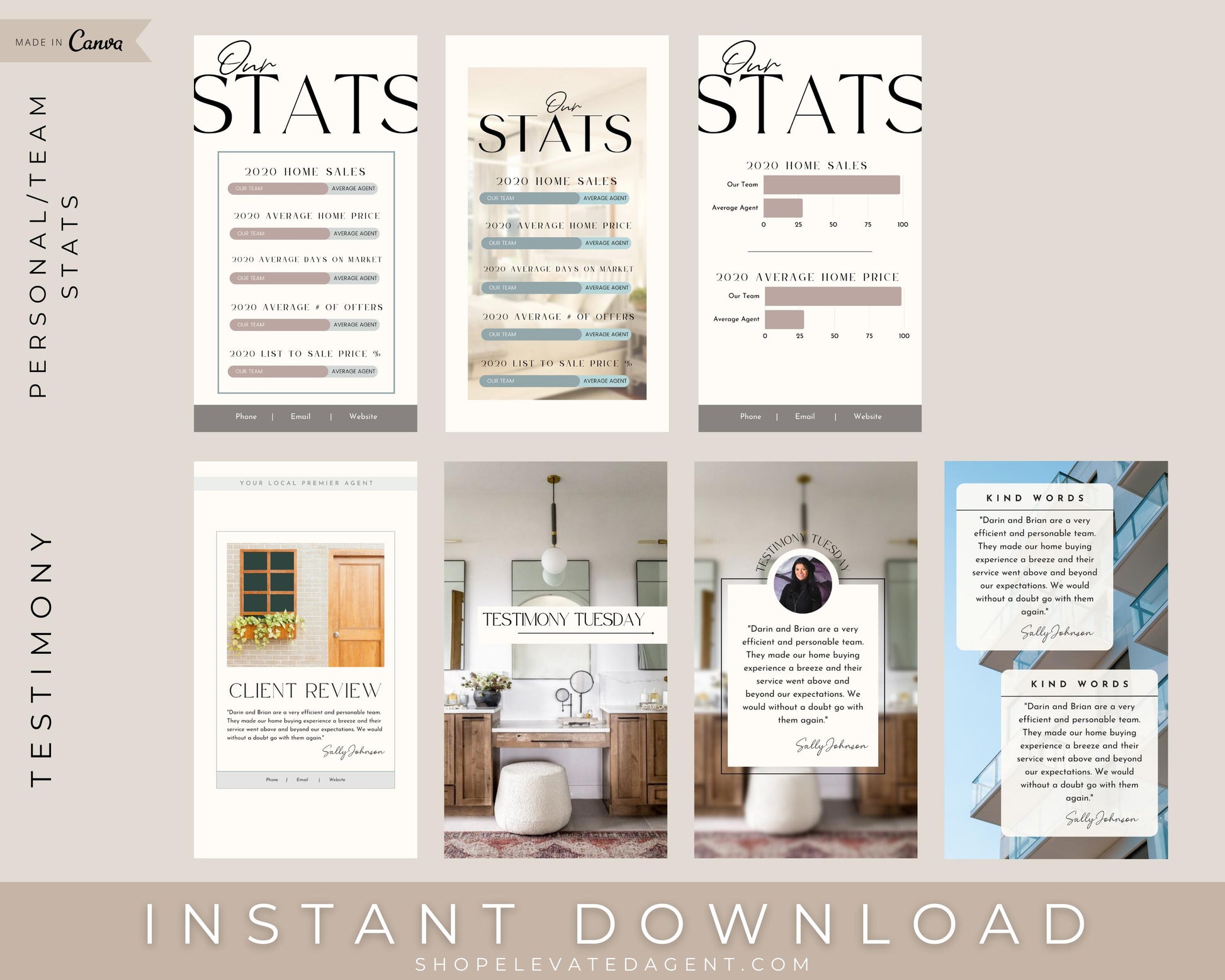 100 Modern Real Estate Posts for Social Media - Testimony Templates & Personal/Team Stats Instant Download