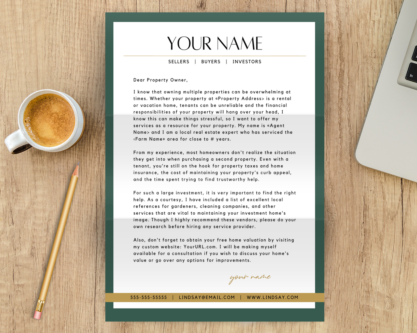 Real Estate Template for Investor Letter Real Estate Letter Template for Investors Real Estate Investing Printable Template