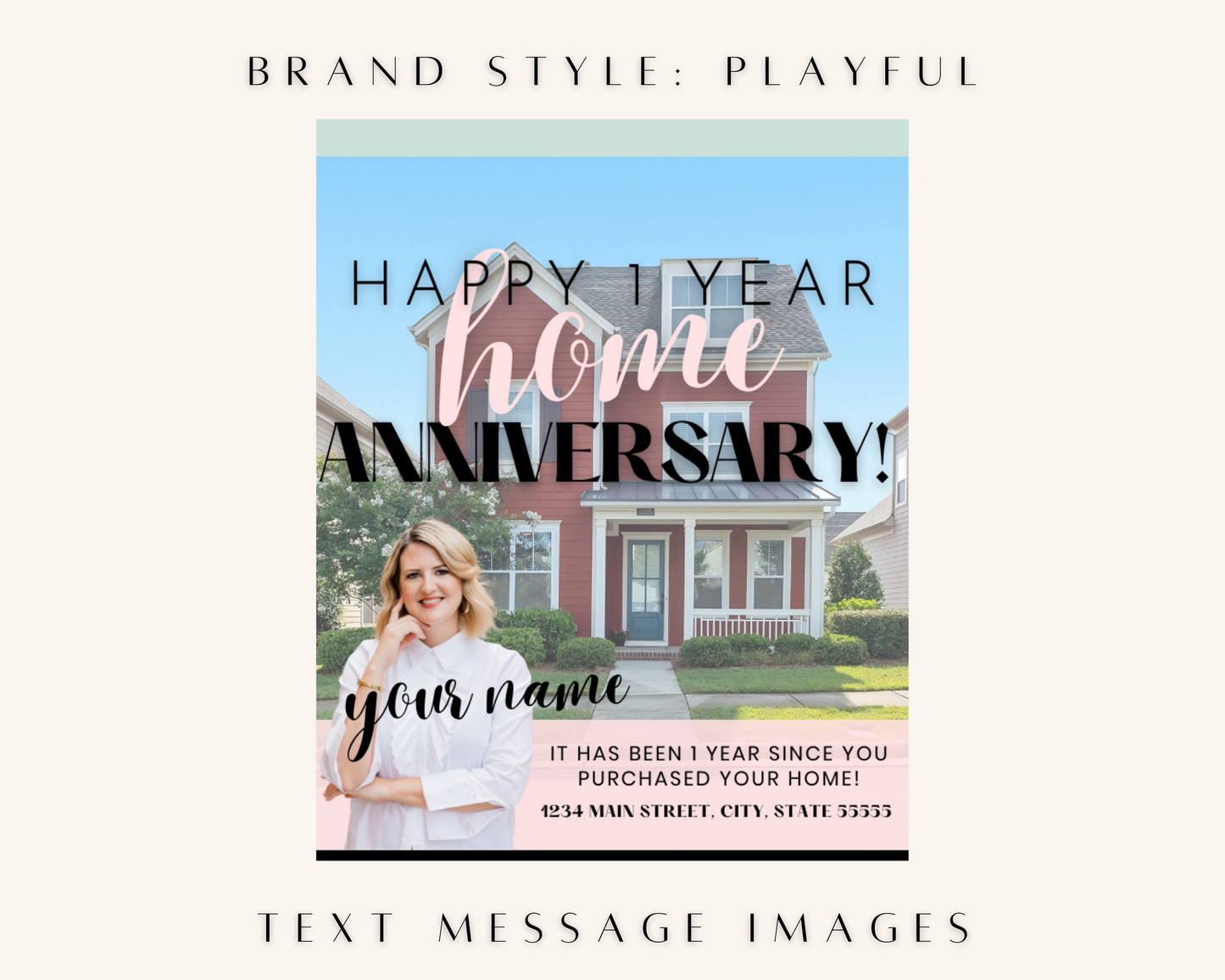 Home Anniversary Text Message - Playful Brand Style