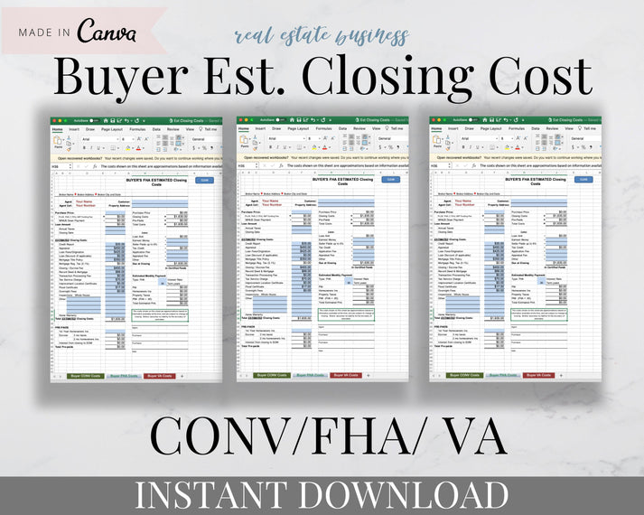Buyers Estimated Closing CostRealtor Cost Excel Spreadsheet Elevated