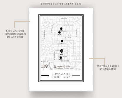 Comparable Market Analysis Report - Real Estate Agent, Realtor Marketing - Comparable Home Map - Instant Download Template Made in Canva