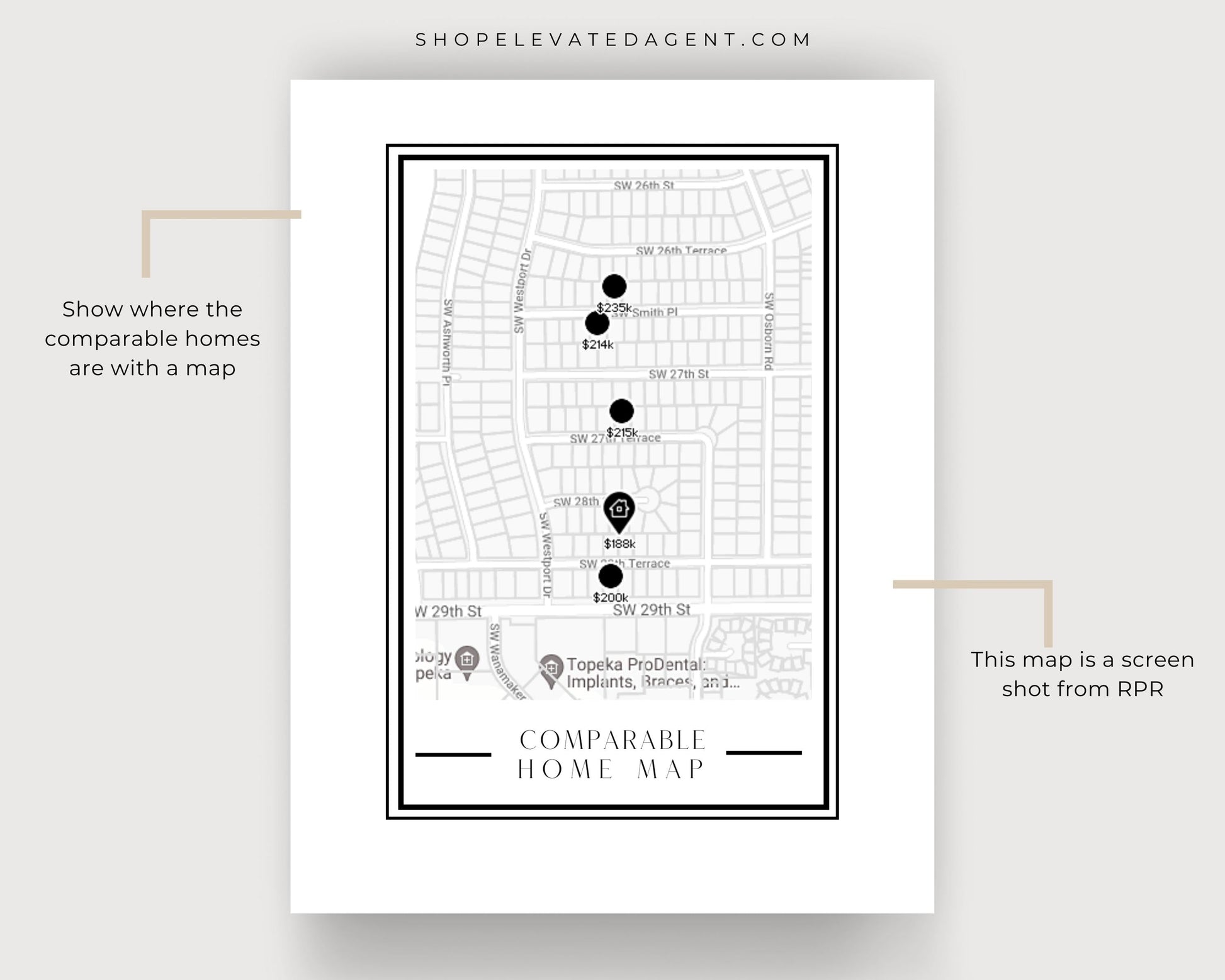 Comparable Market Analysis Report - Real Estate Agent, Realtor Marketing - Comparable Home Map - Instant Download Template Made in Canva