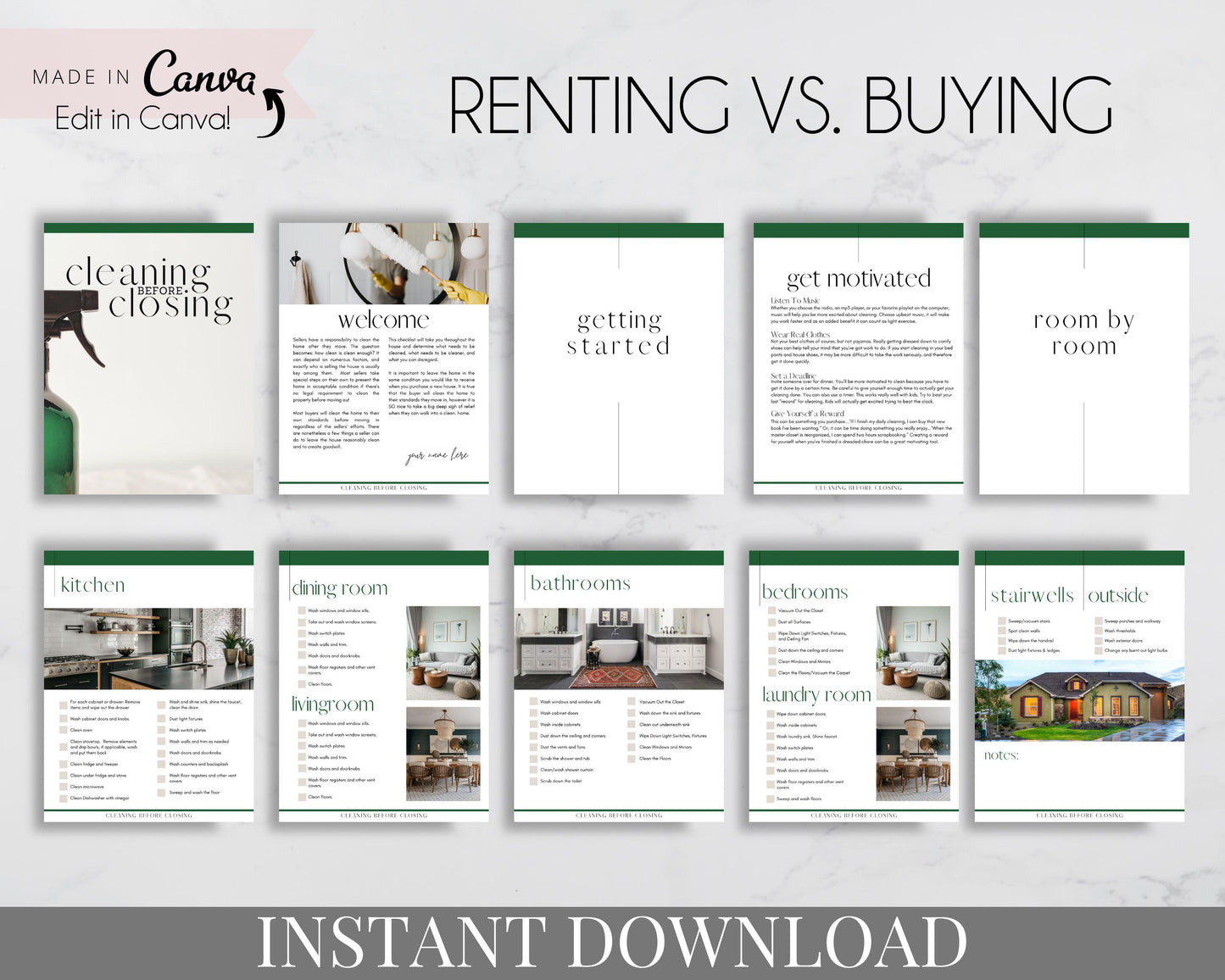Cleaning Before Closing Instant Download for Real Estate Agents, Realtors to give Home Sellers - Renters vs. Buyers - Print or Digital - Made in Canva