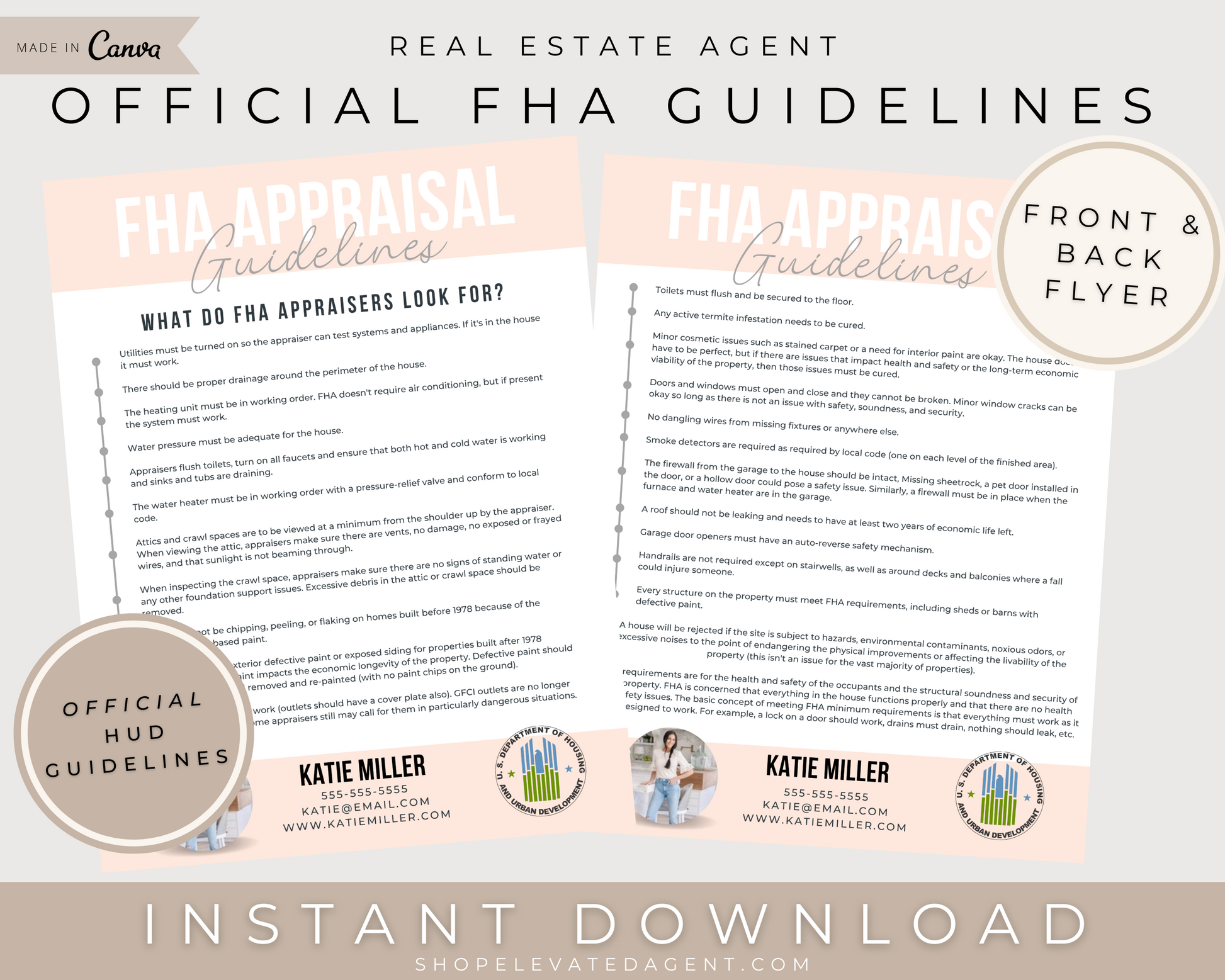Official FHA Guidelines Flyer, Instant Download, Home Appraisal Handout for Real Estate Agents, Realtors, Home Buying, Home Selling, HUD Guidelines, Real Estate Marketing