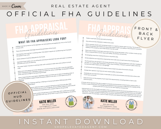 Official FHA Guidelines Flyer, Instant Download, Home Appraisal Handout for Real Estate Agents, Realtors, Home Buying, Home Selling, HUD Guidelines, Real Estate Marketing