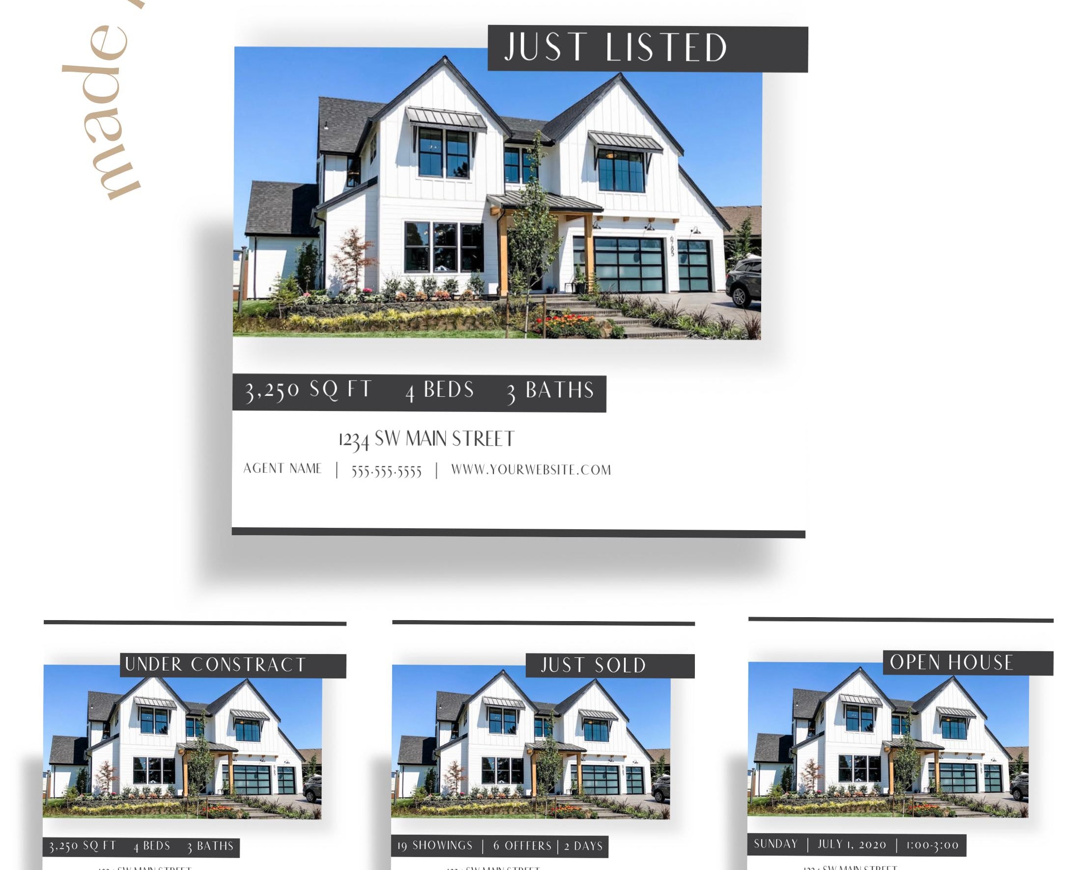 Real Estate Facebook and Instagram Frames - Just Listed , Sold, Open House, Under Contract Posts - Social Media Real Estate Marketing for Realtors, Agents - Instant Download