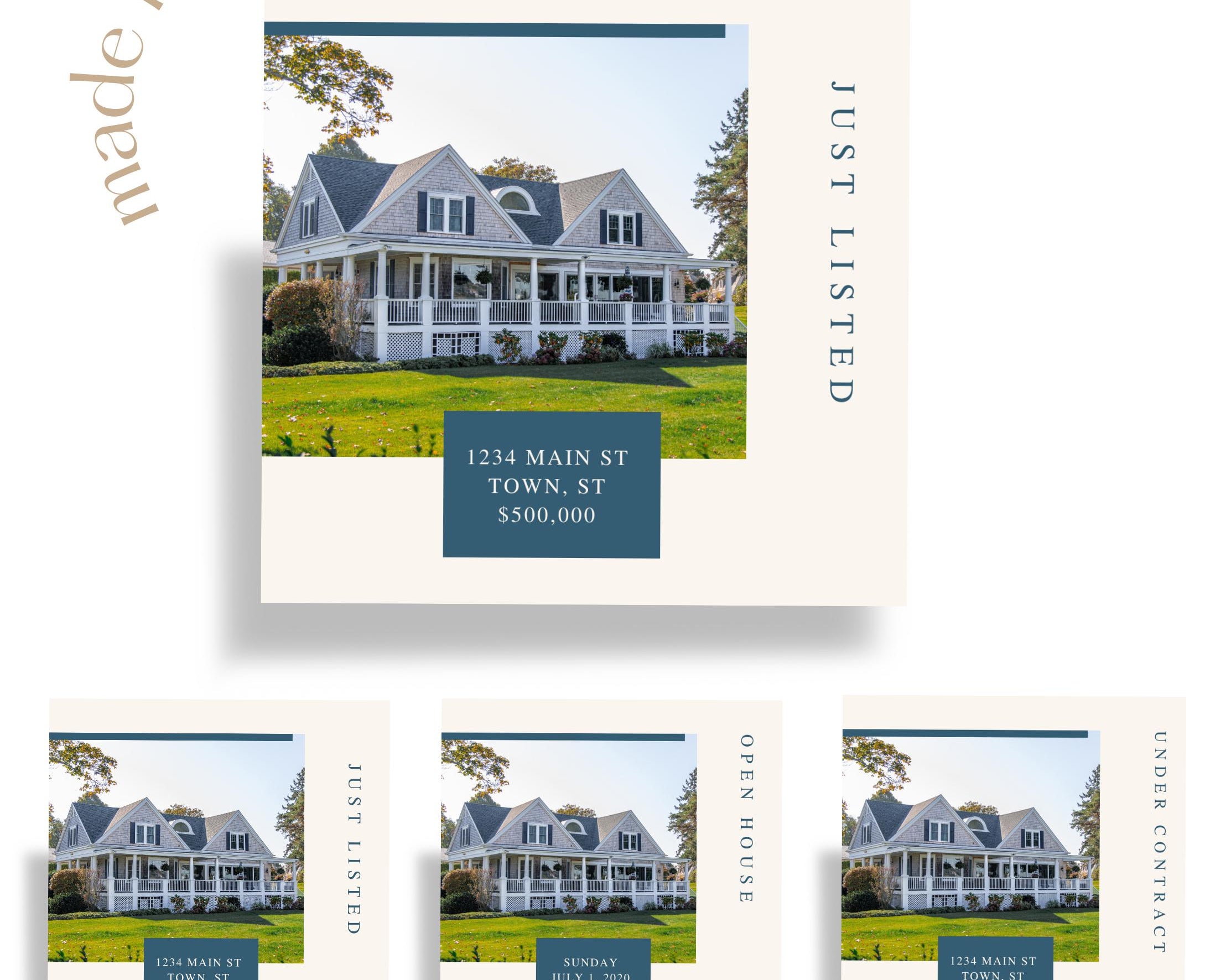 Real Estate Facebook and Instagram Frames - Just Listed , Sold, Open House, Under Contract Posts - Social Media Real Estate Marketing for Realtors, Agents - Instant Download