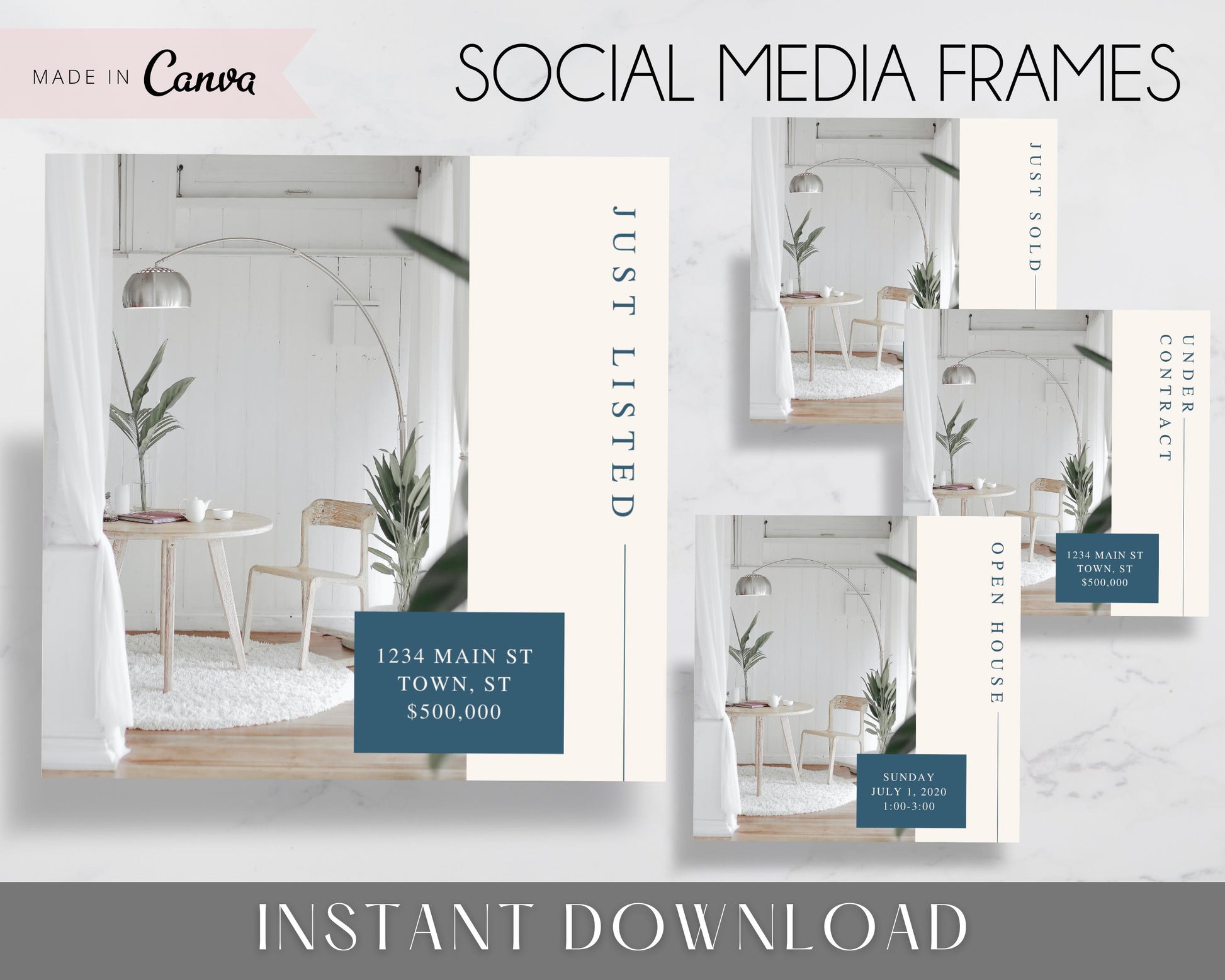 Real Estate Facebook and Instagram Frames - Just Listed , Sold, Open House, Under Contract Posts - Social Media Real Estate Marketing for Realtors, Agents - Instant Download