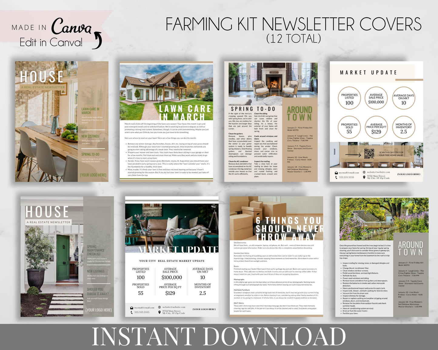 Real Estate Farming Kit Marketing for Realtors, Agents - Instant Download - Newsletter Covers Templates Made in Canva