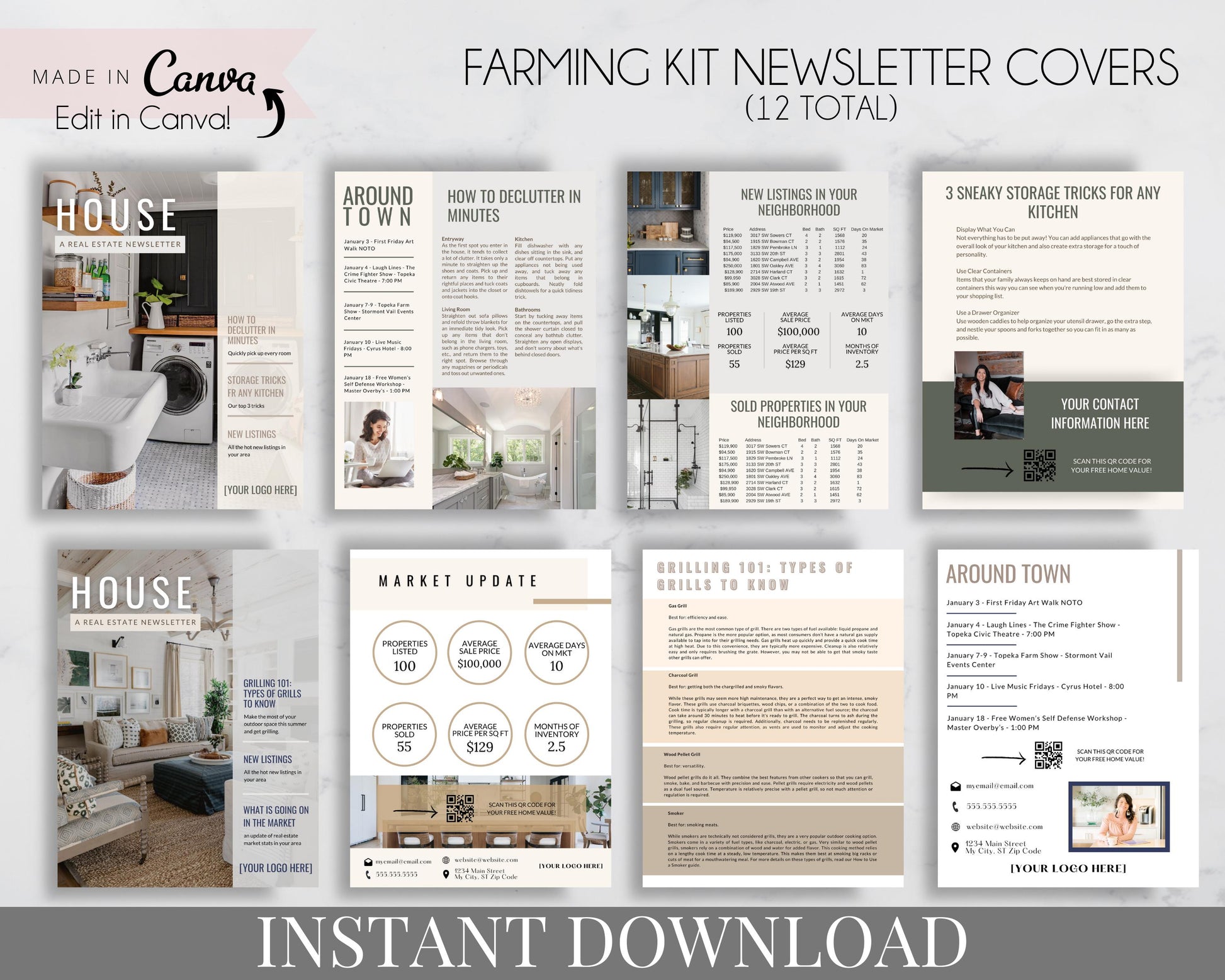 Real Estate Farming Kit Marketing for Realtors, Agents - Instant Download - Newsletter Templates Made in Canva