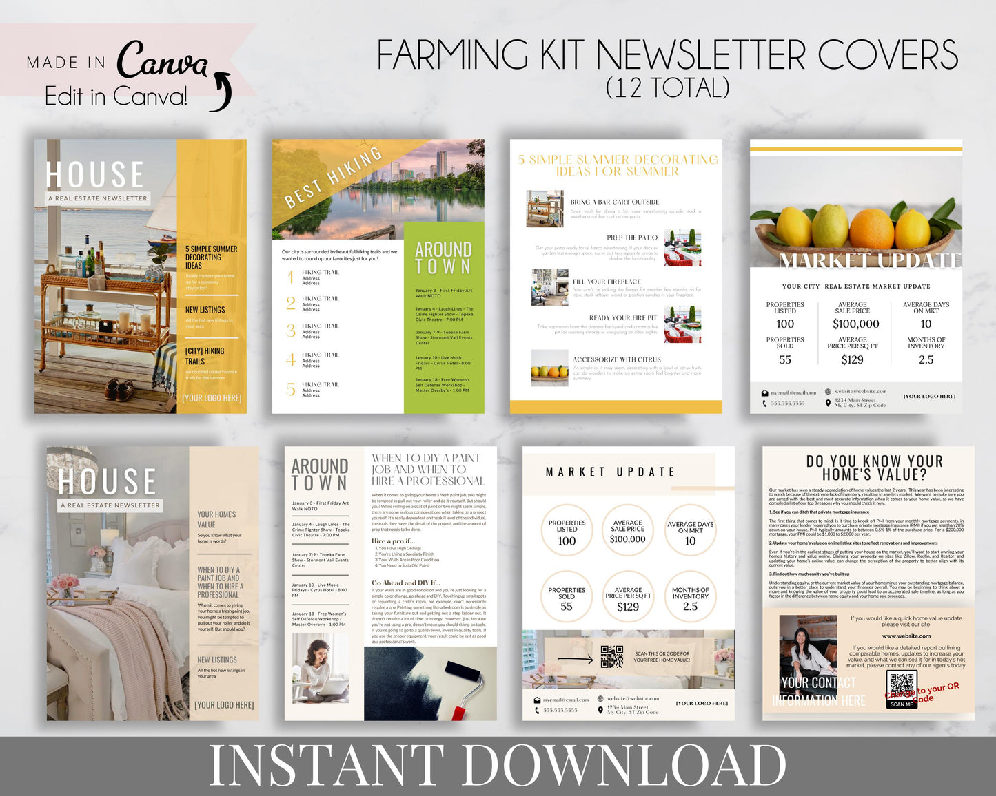 Real Estate Farming Kit Marketing for Realtors, Agents - Instant Download - Farming Kit Newsletter Cover Templates