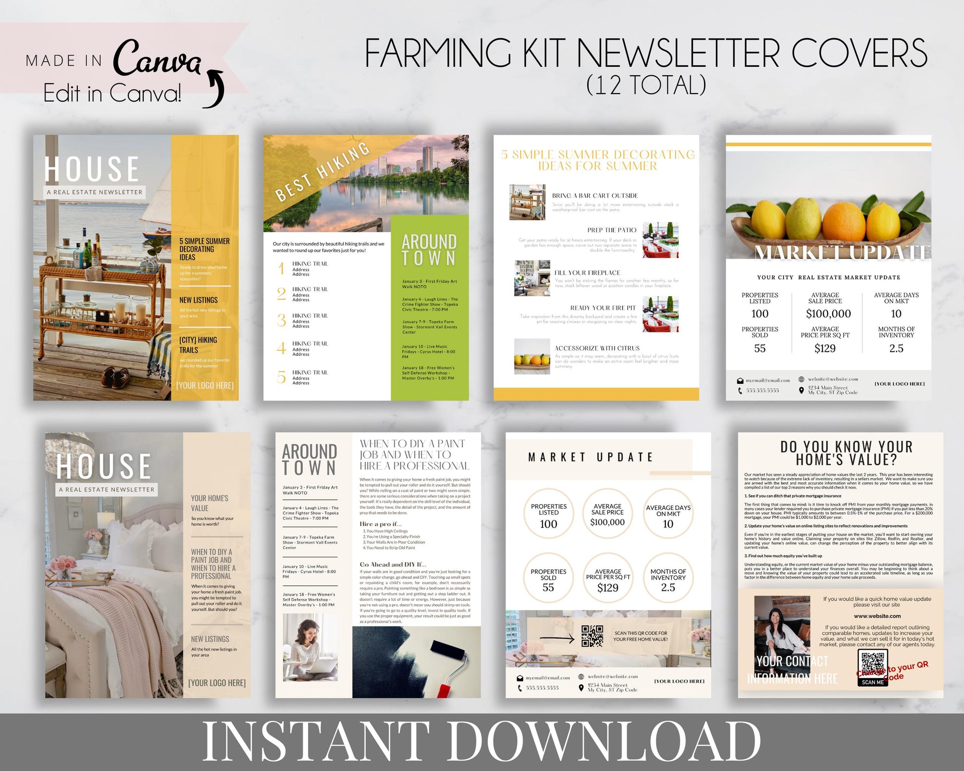 Real Estate Farming Kit Marketing for Realtors, Agents - Instant Download - Farming Kit Newsletter Cover Templates