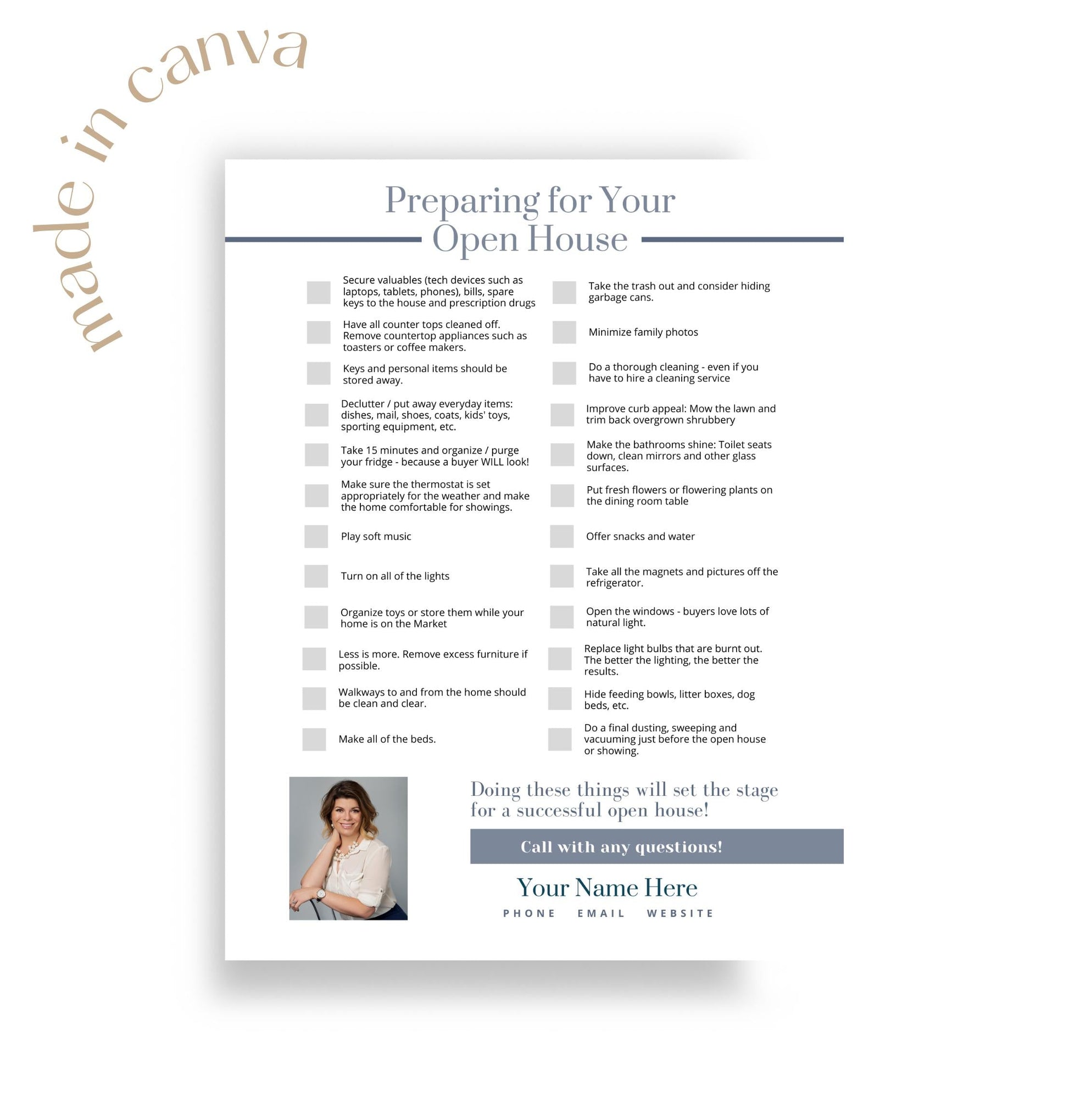 Made in Canva - Real Estate Agent, Realtor Prepare for Your Open House Flyer Handout