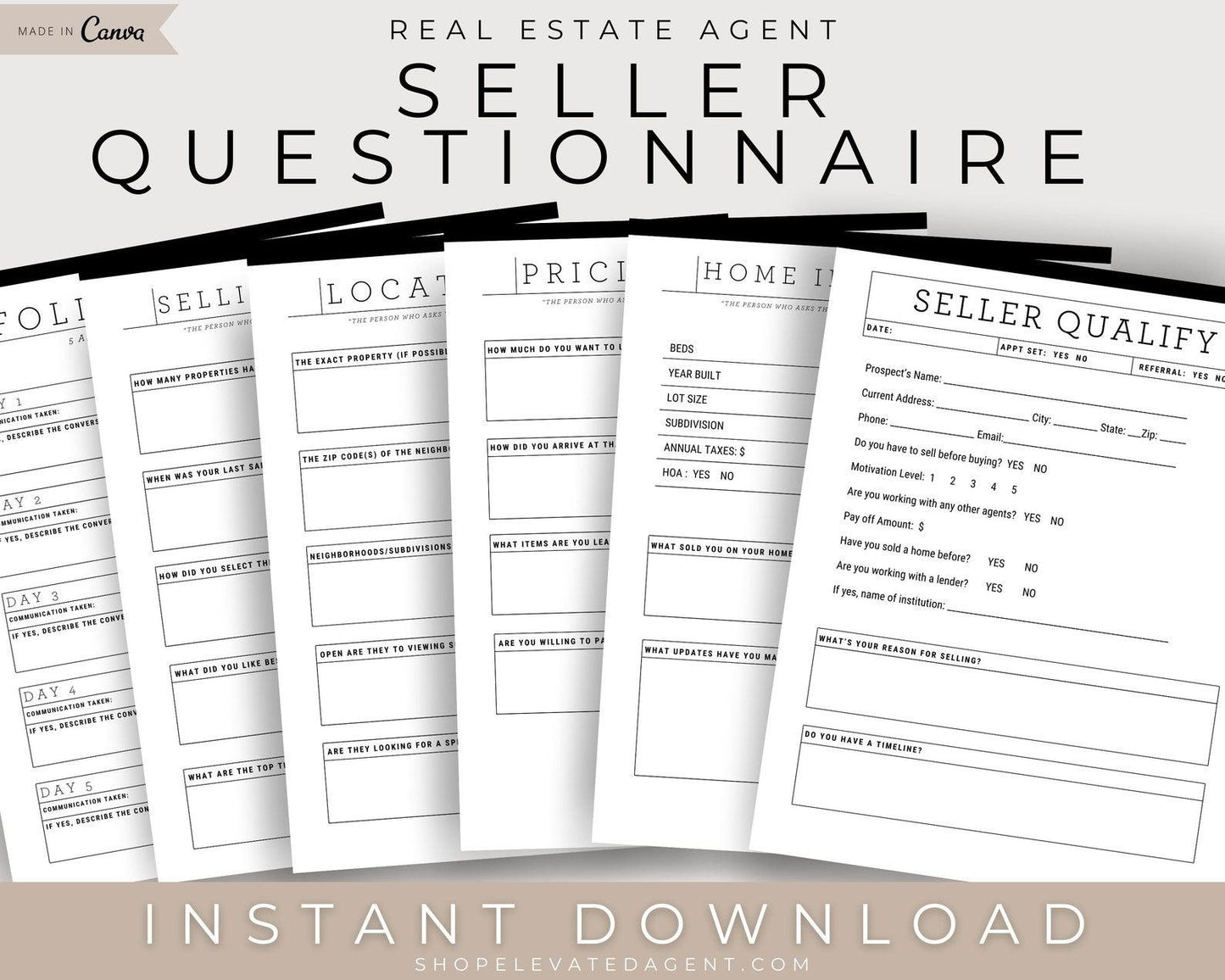 Real Estate Agent Seller Questionnaire Instant Download