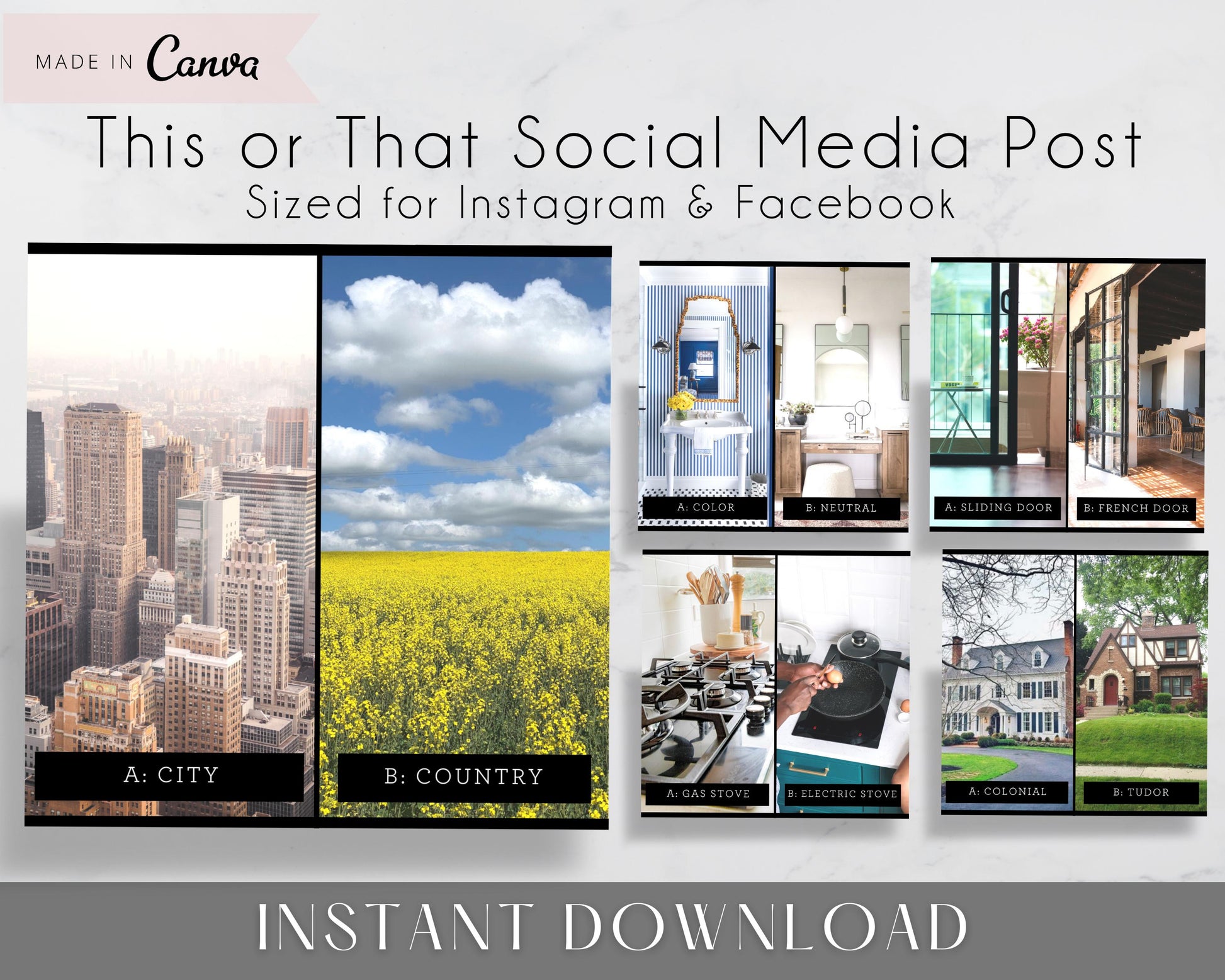 Real Estate This or That Social Media Posts for Realtors, Agents to use on Facebook or Instagram - Instant Download - Made in Canva