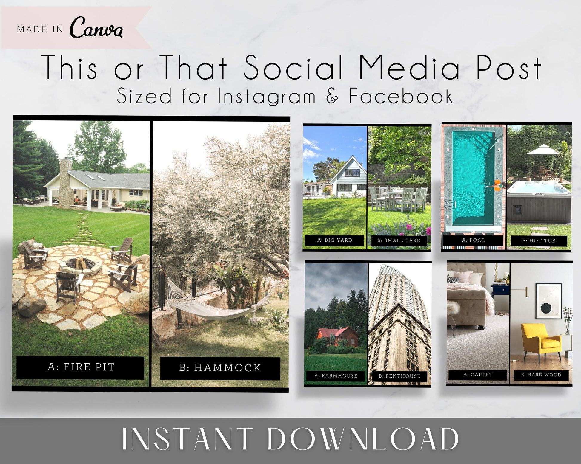 Real Estate This or That Social Media Posts for Real Estate Agents, Realtors to use on Facebook or Instagram - Instant Download - Made in Canva