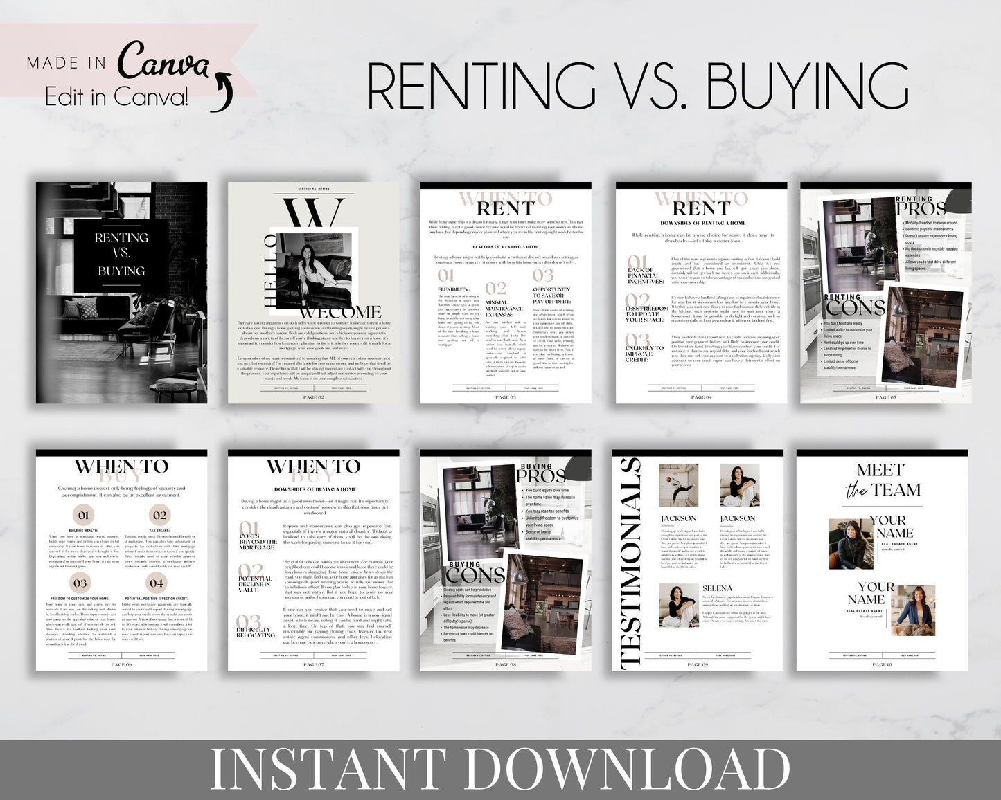 Renting vs. Buying Instant Download for Print or Digital - Real Estate Agent, Realtor Template - 10 page preview