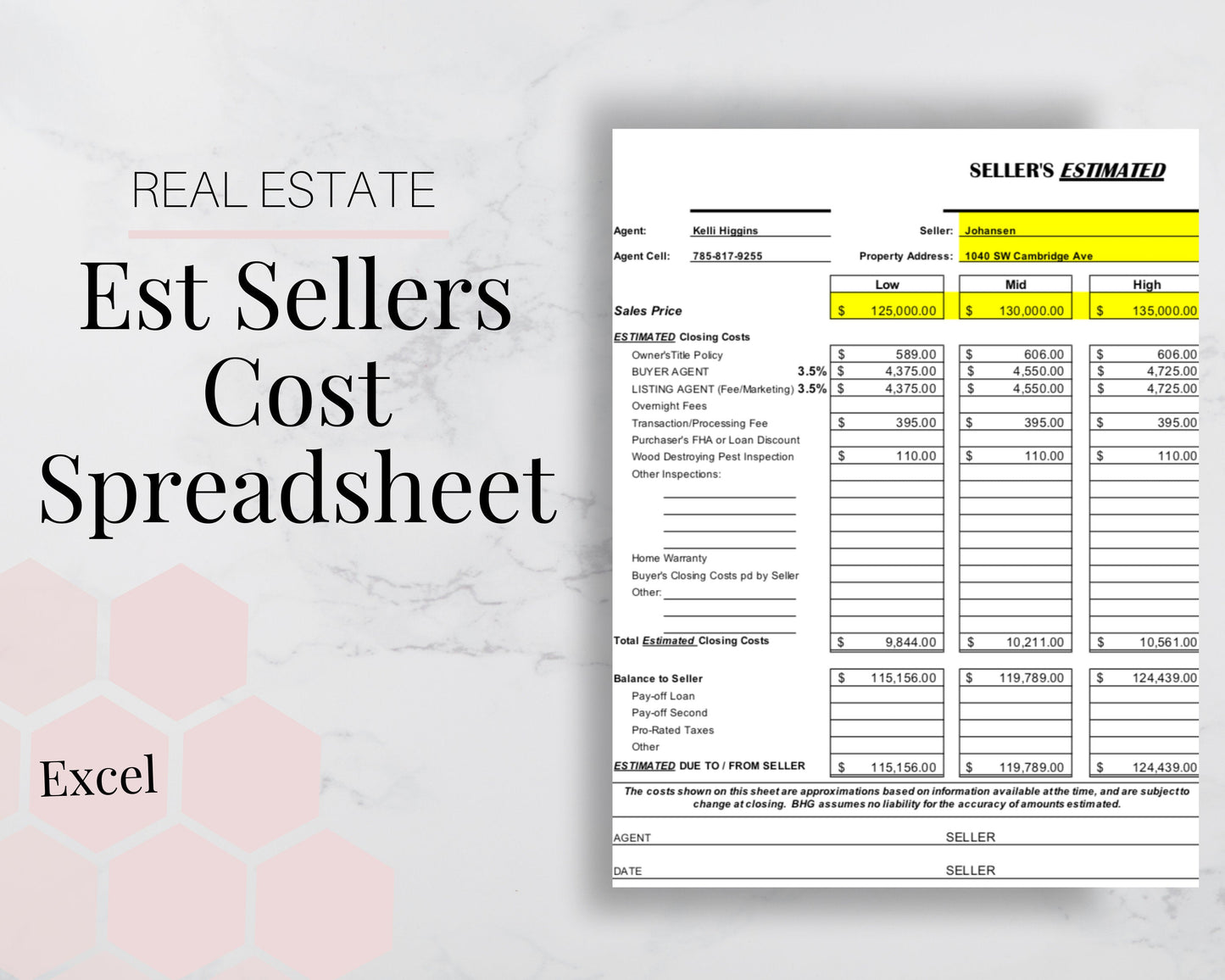 Sellers Estimated Closing Cost - Realtor Cost Spreadsheet